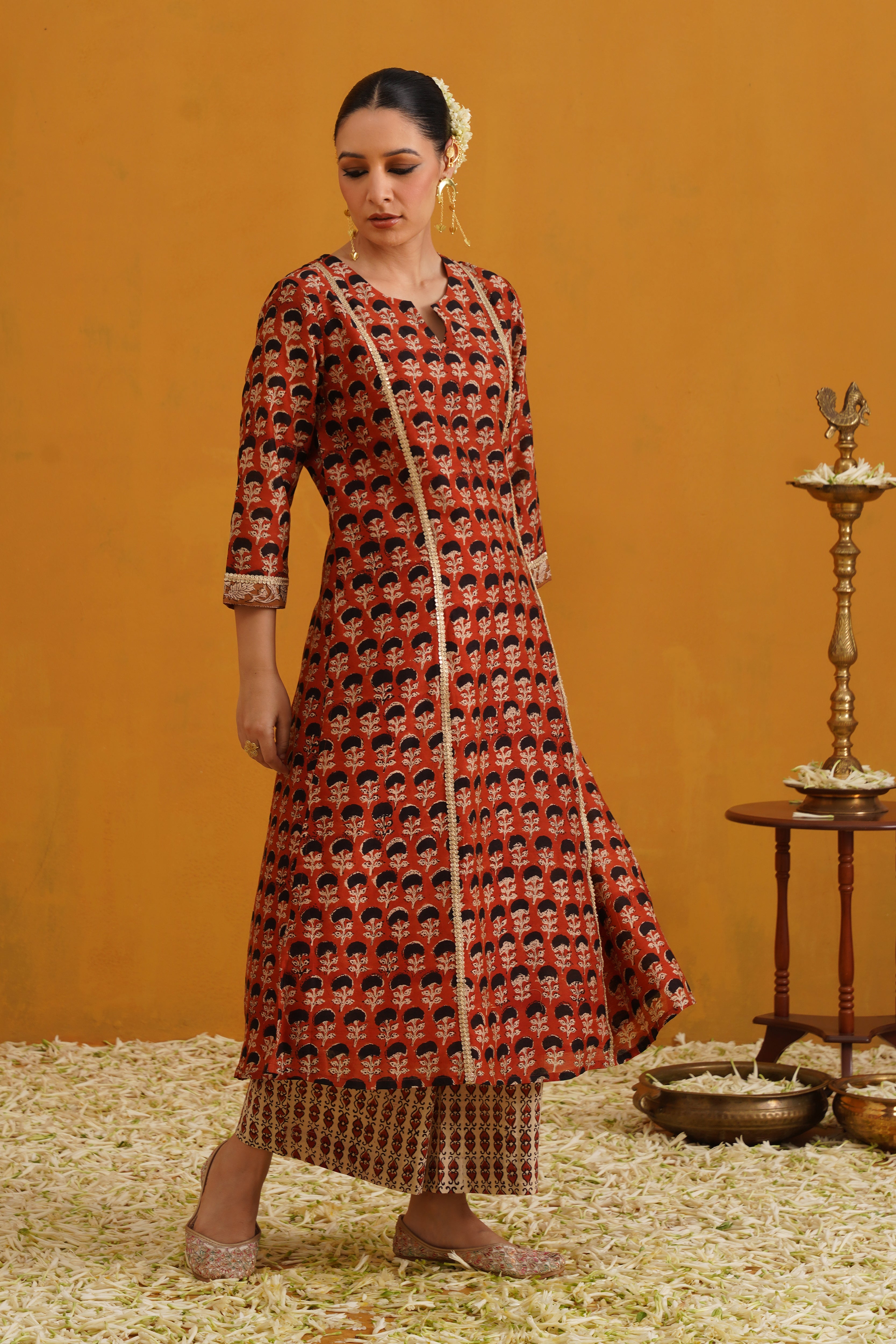 Brick Red Kalamkari Chanderi Kurta Set of 3