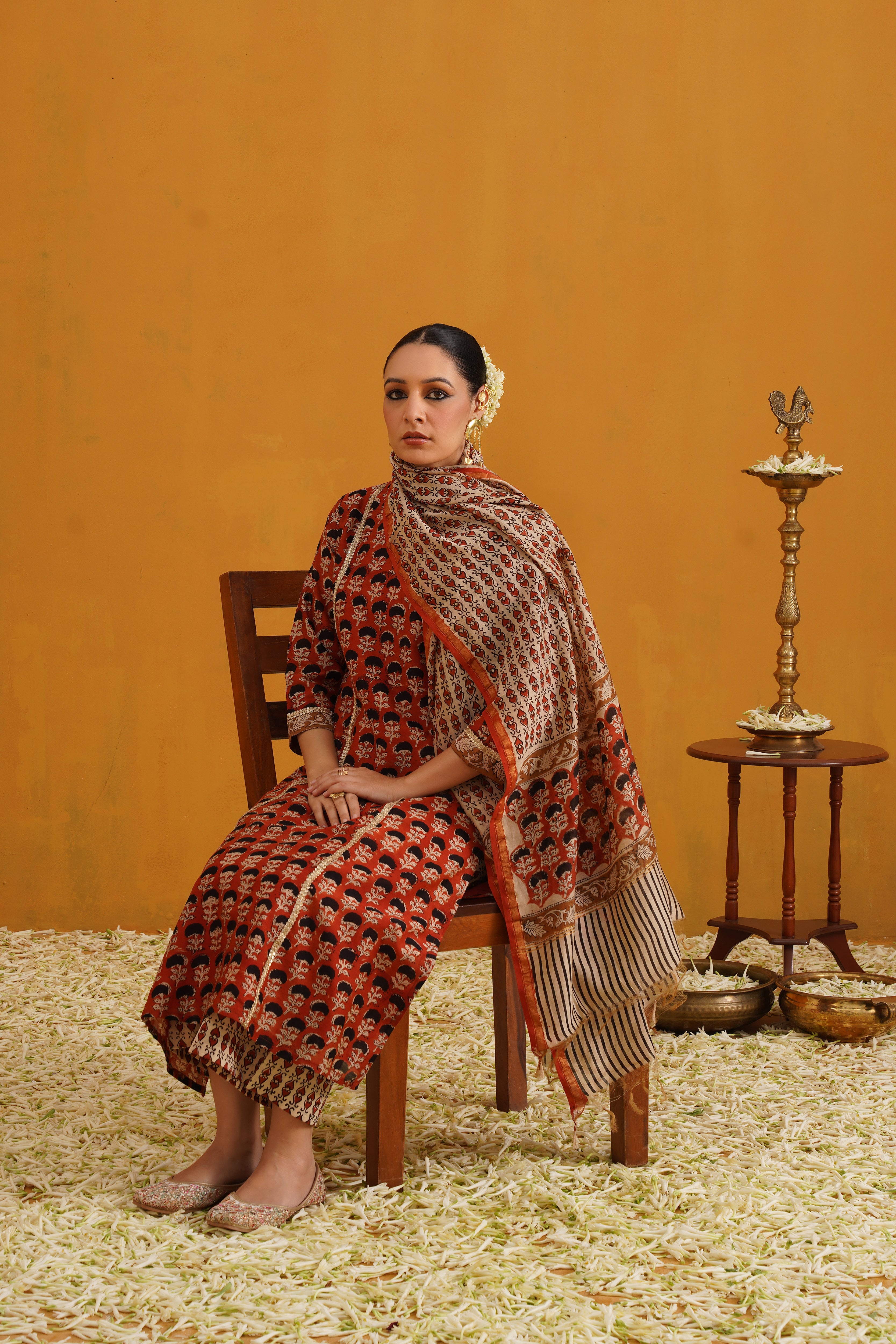 Brick Red Kalamkari Chanderi Kurta Set of 3