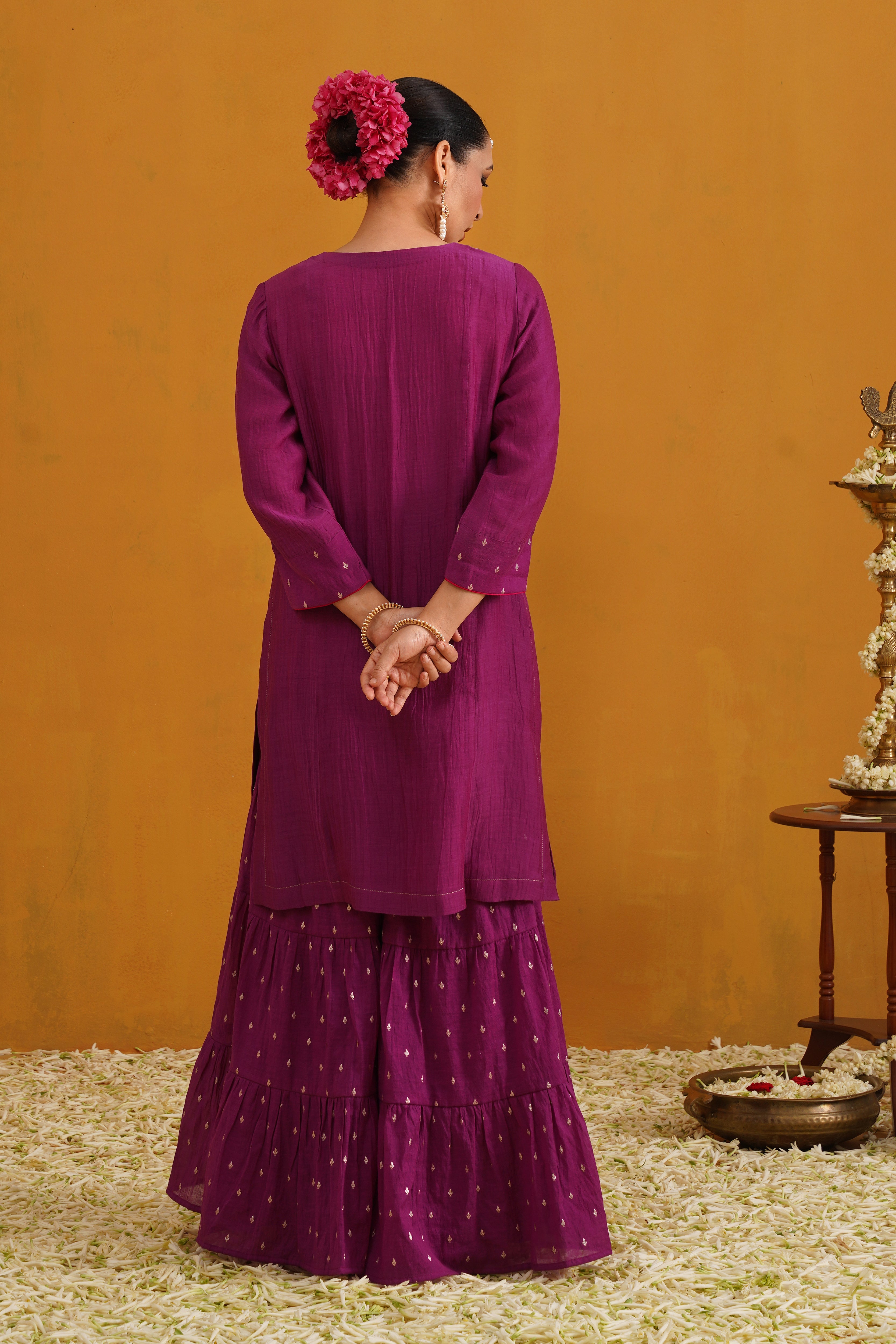Purple Cecilia Embroidered Banarasi Sharara Set of 3