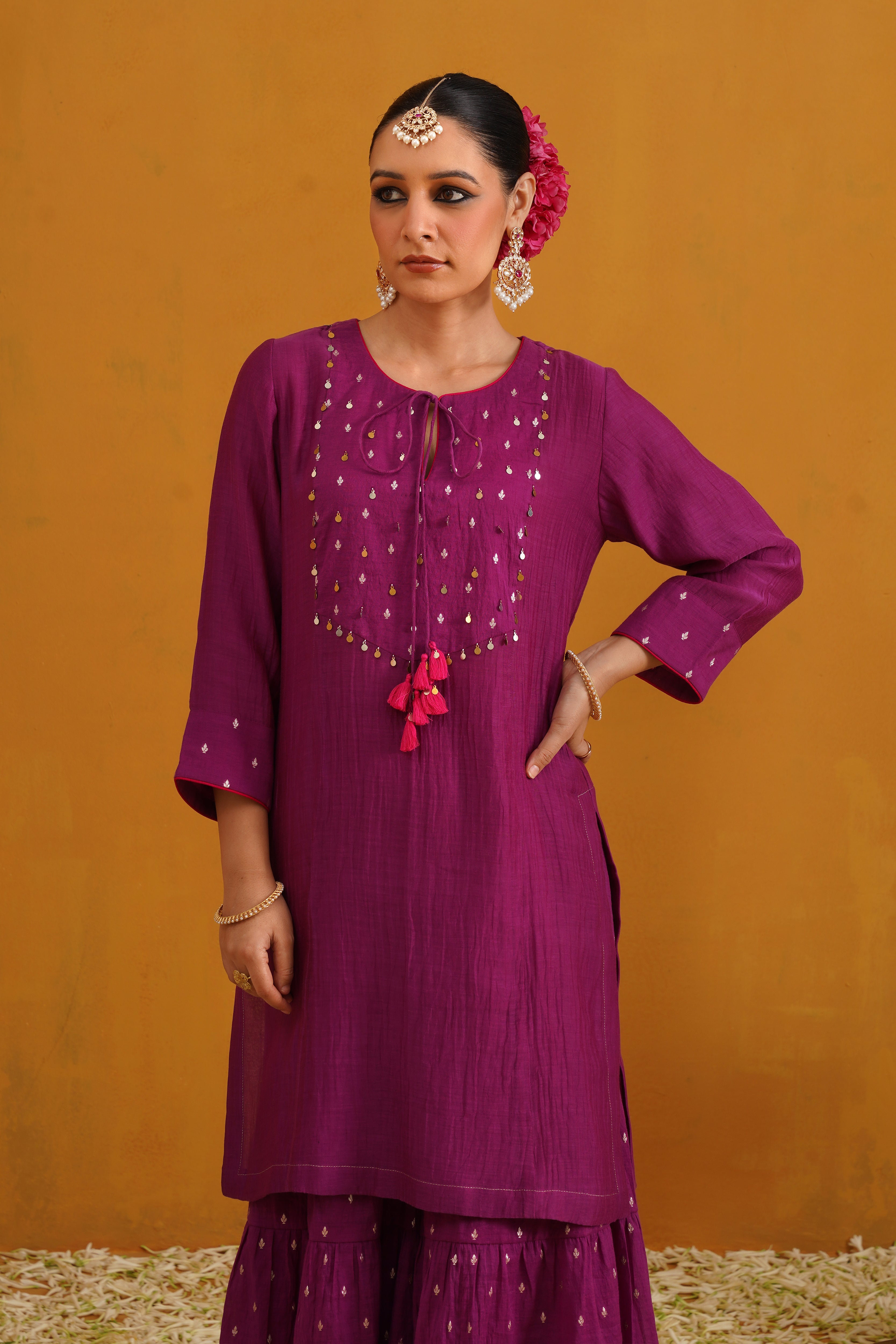 Purple Cecilia Embroidered Banarasi Sharara Set of 3
