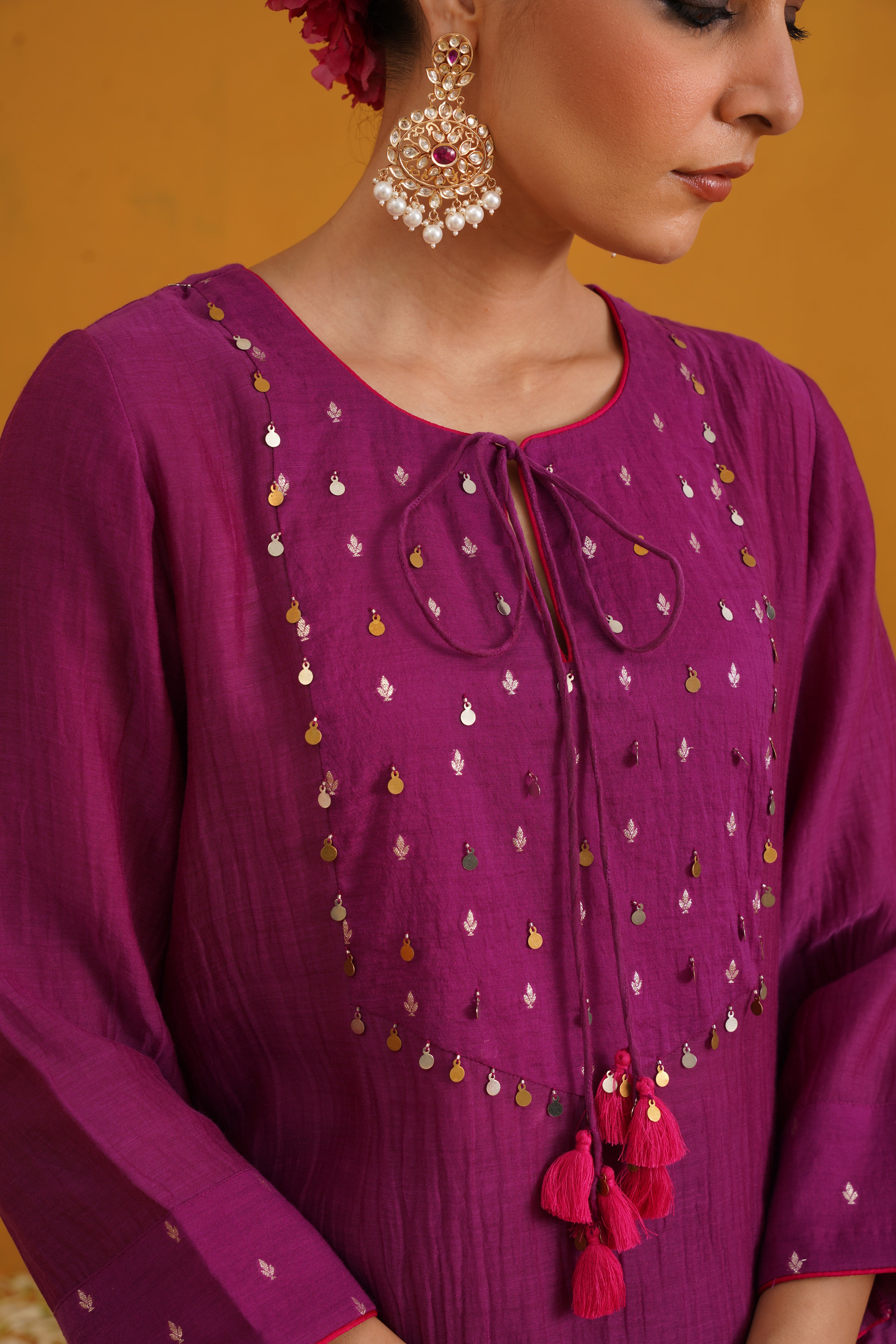 Purple Cecilia Embroidered Banarasi Sharara Set of 3