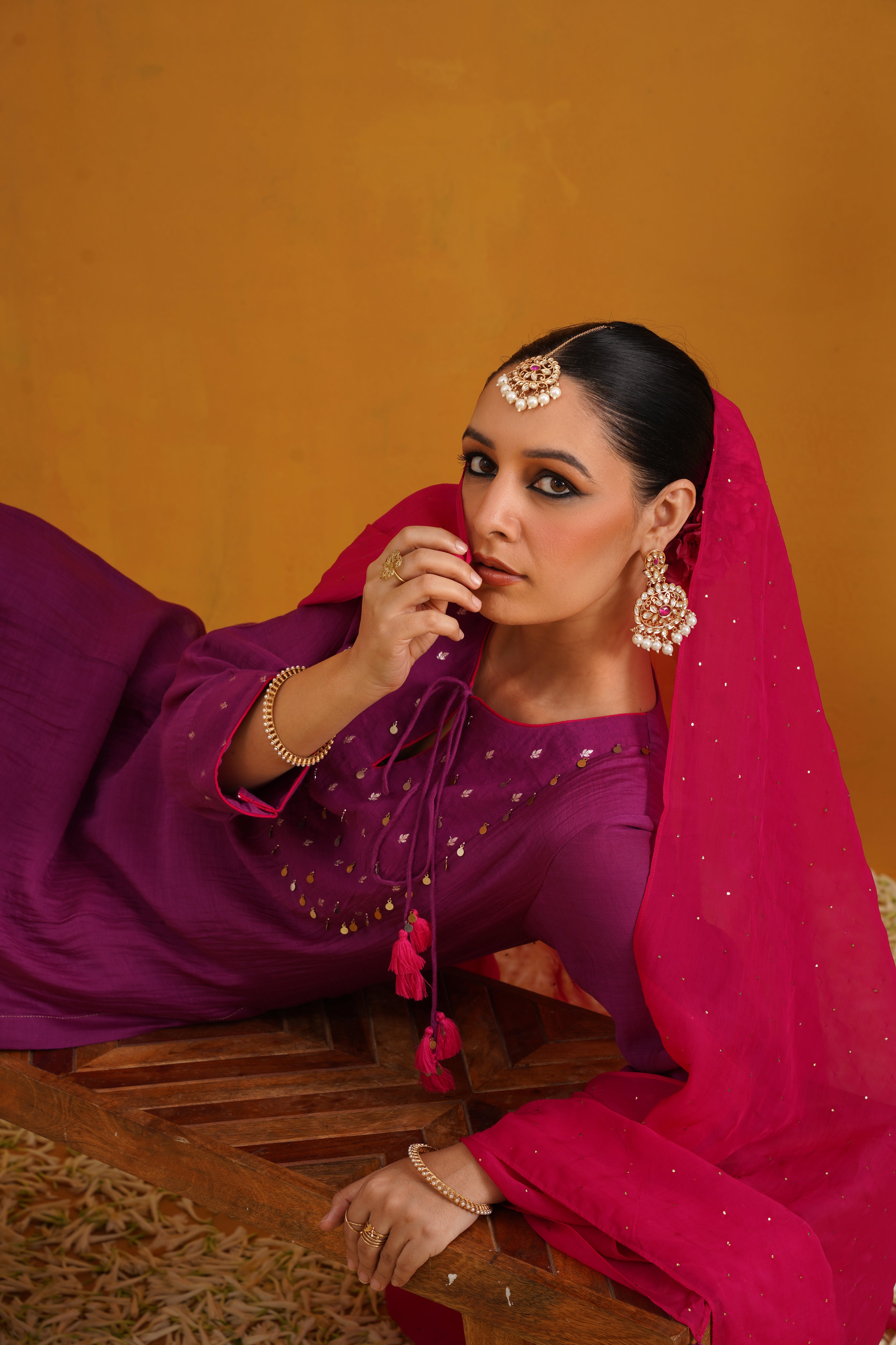 Purple Cecilia Embroidered Banarasi Sharara Set of 3