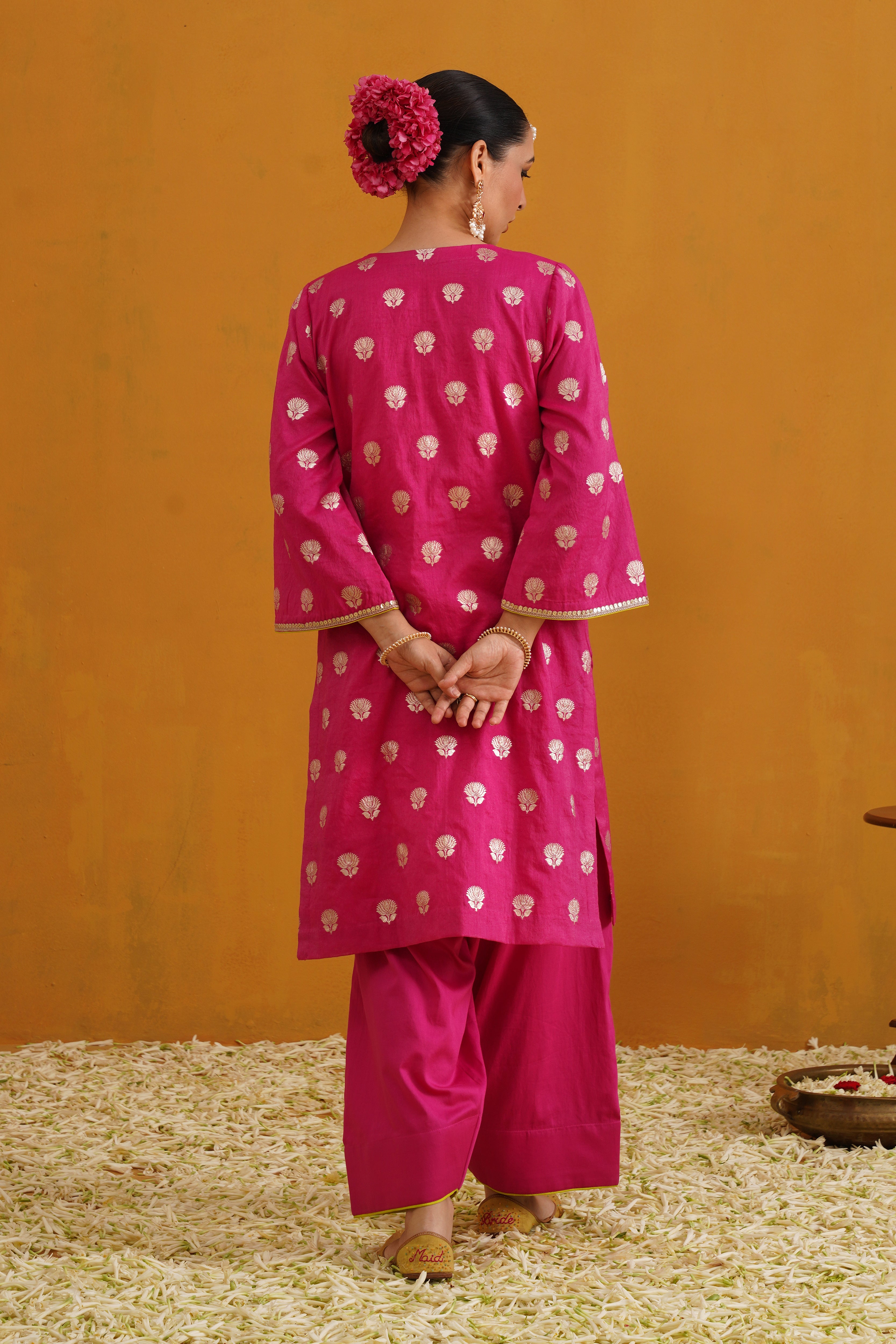 Pink Lotus Banarasi Kurta Set of 3 with Farsi pants