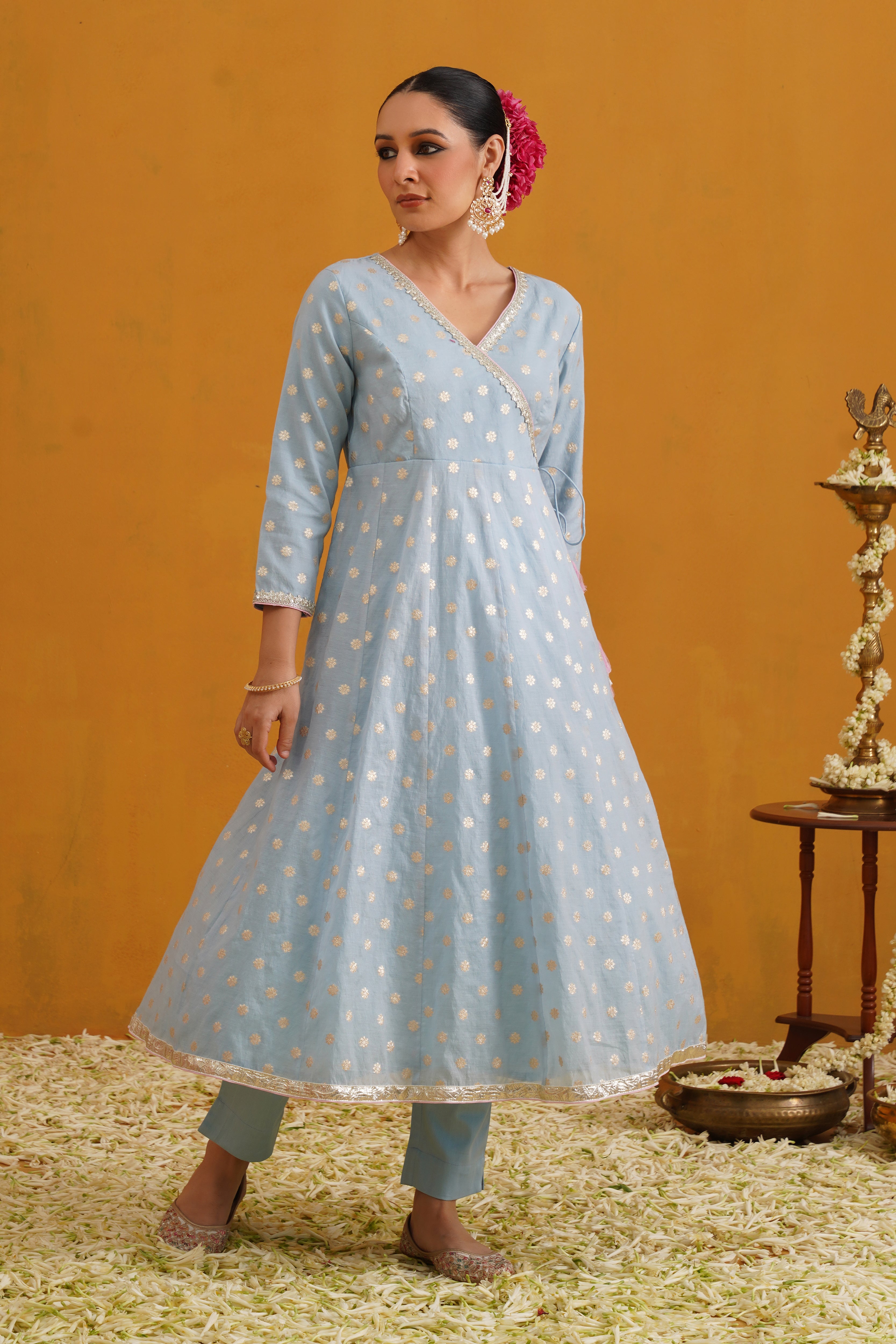 Blue Bethany Banarasi Anarkali Set of 3