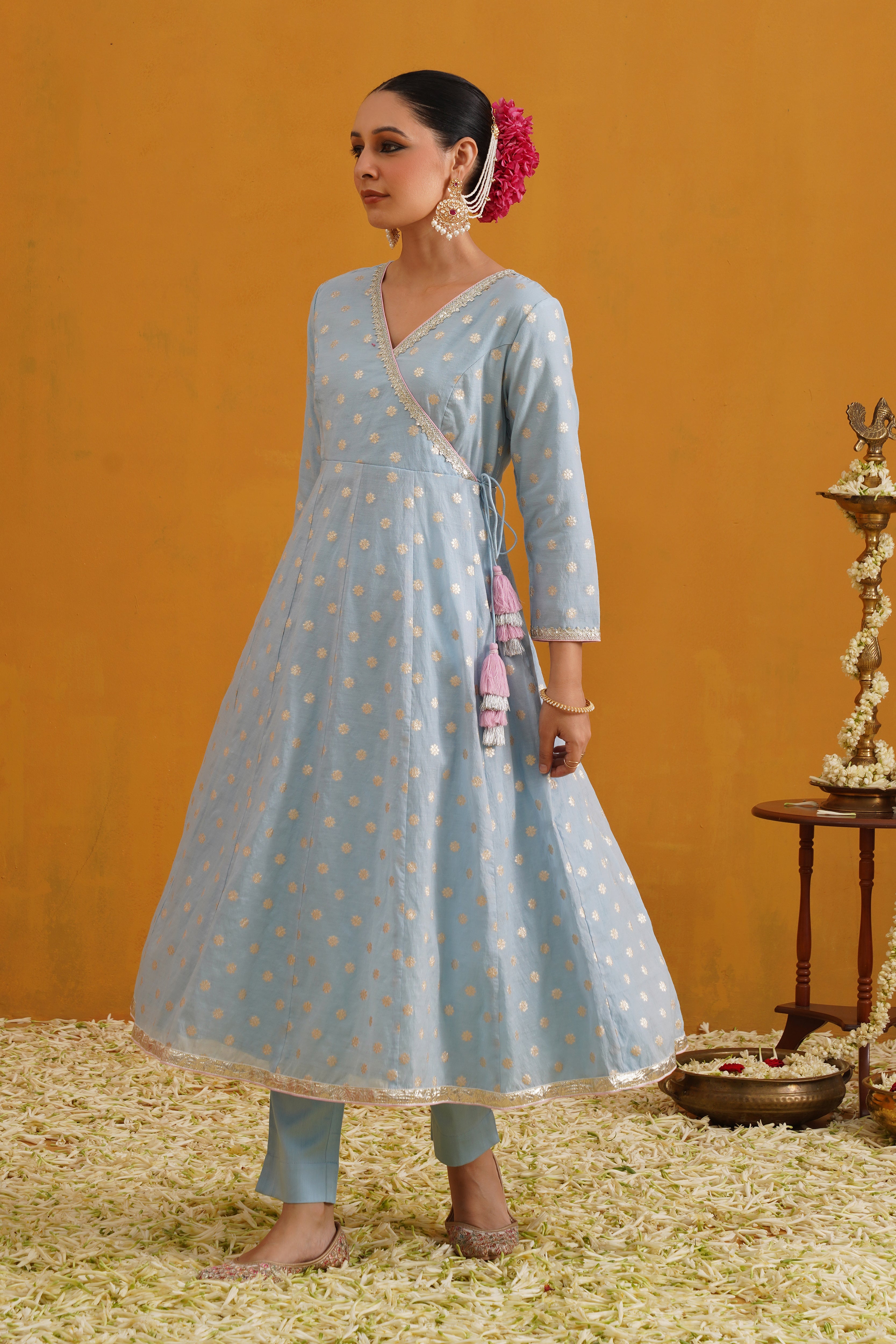 Blue Bethany Banarasi Anarkali Set of 3