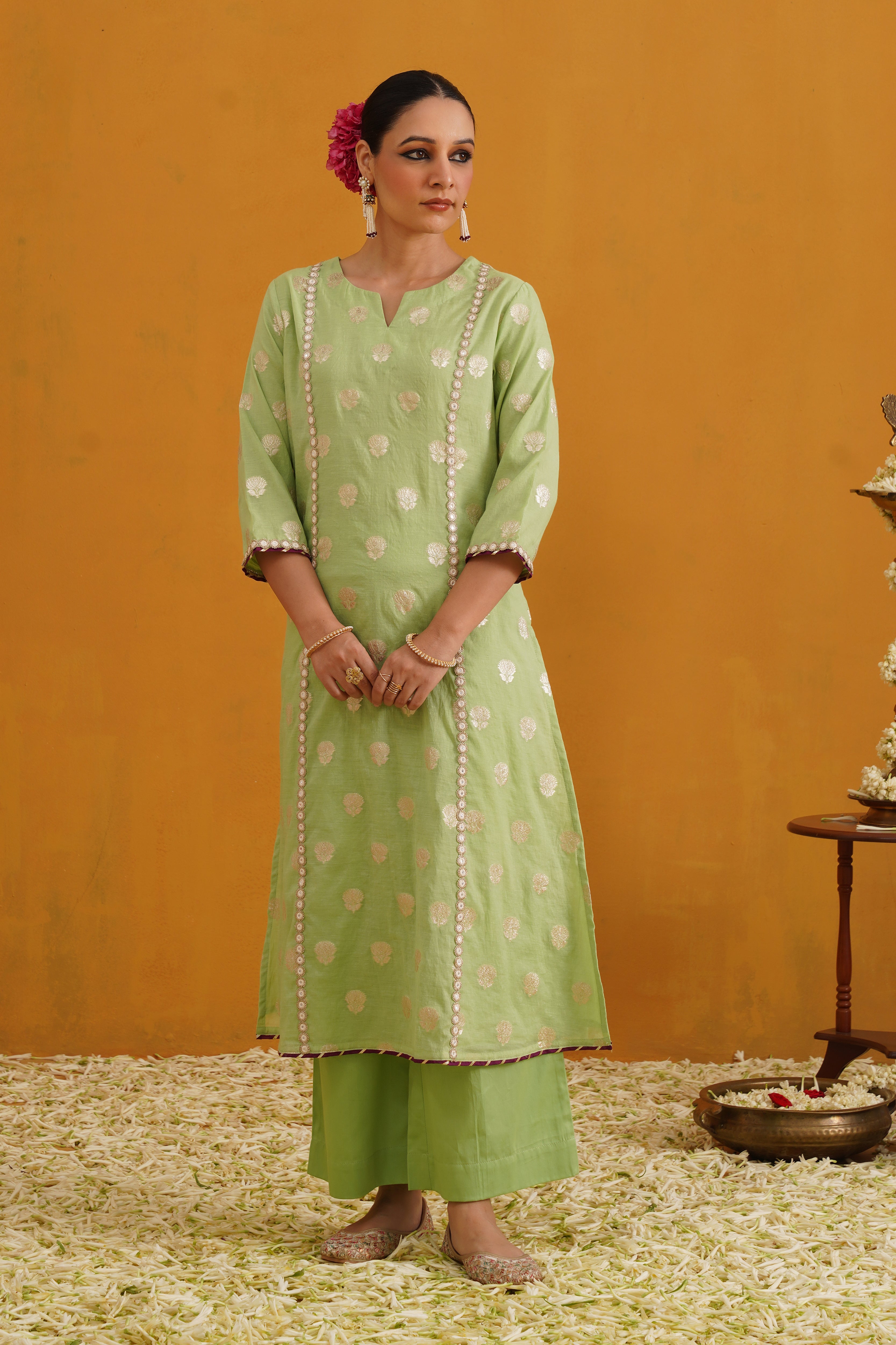 Green Cypress Banarasi Kurta Set of 3