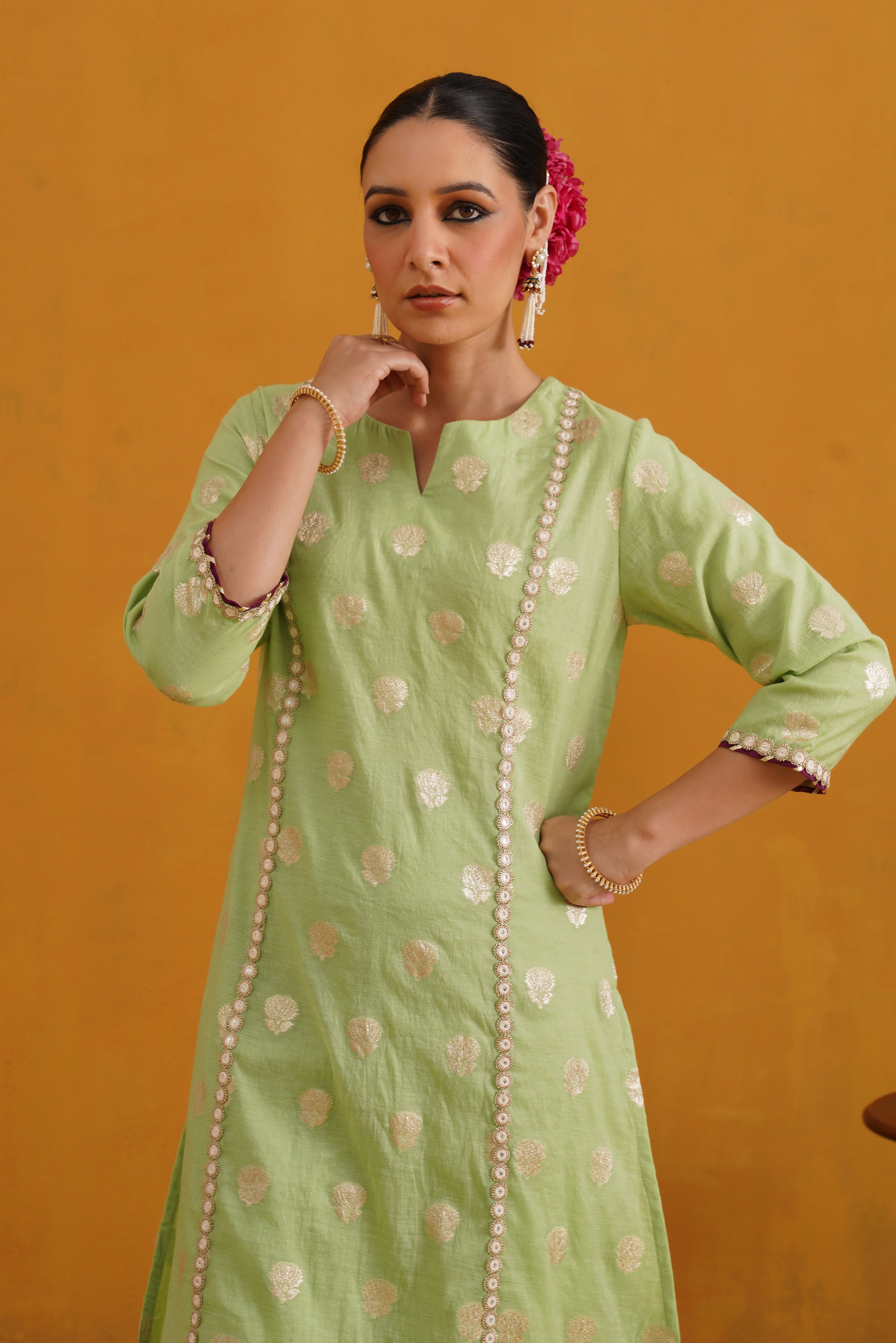 Green Cypress Banarasi Kurta Set of 3