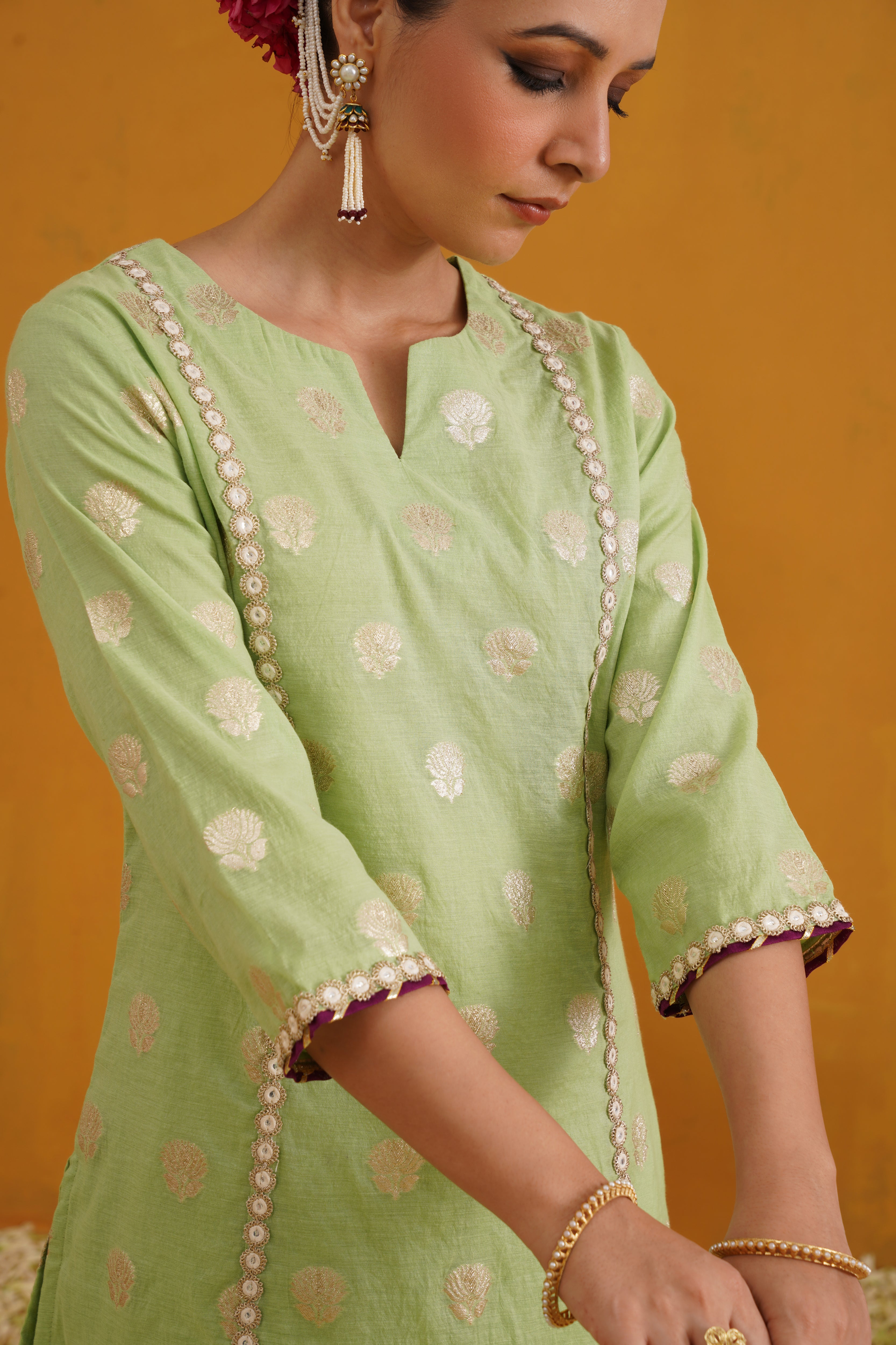 Green Cypress Banarasi Kurta Set of 3