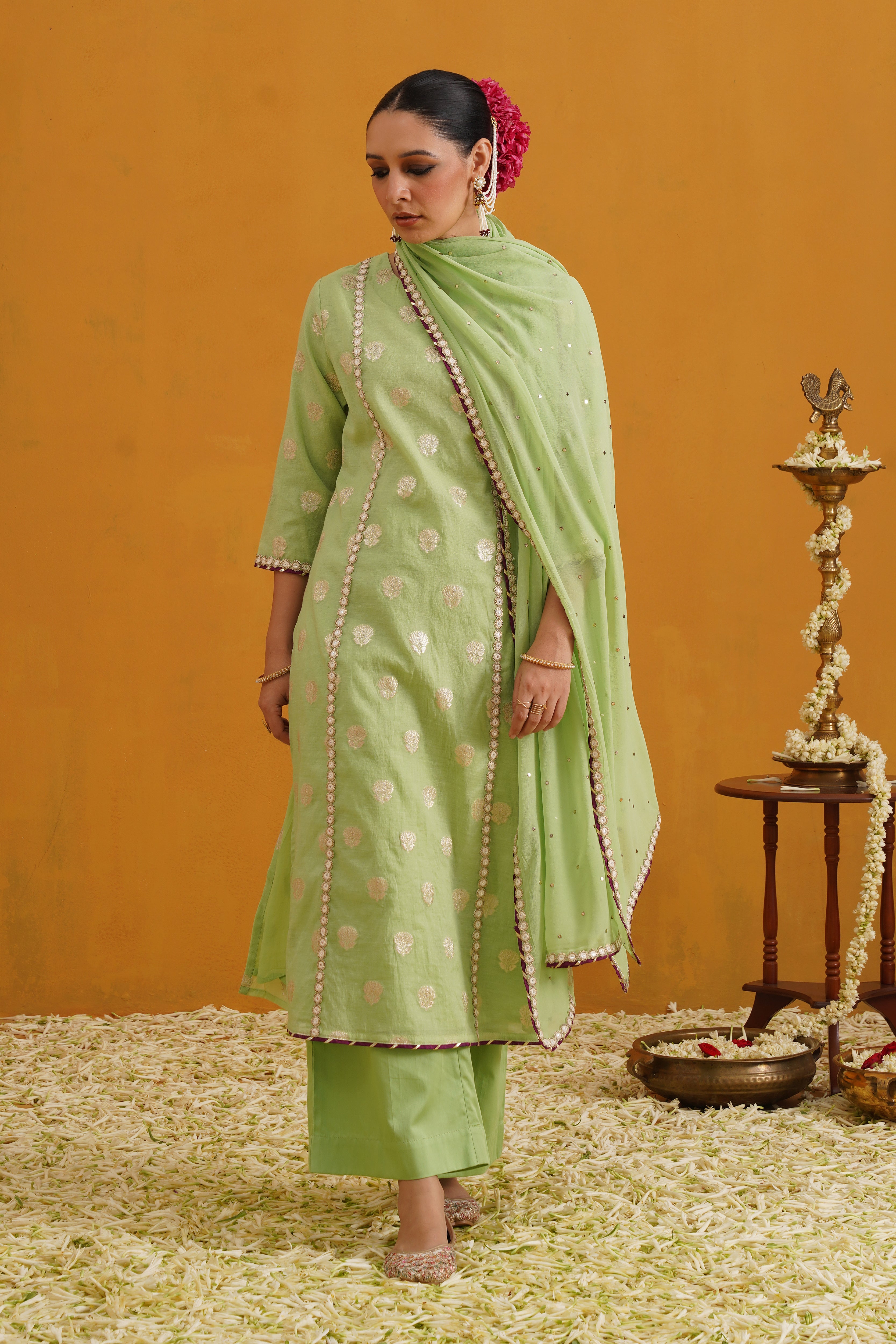 Green Cypress Banarasi Kurta Set of 3