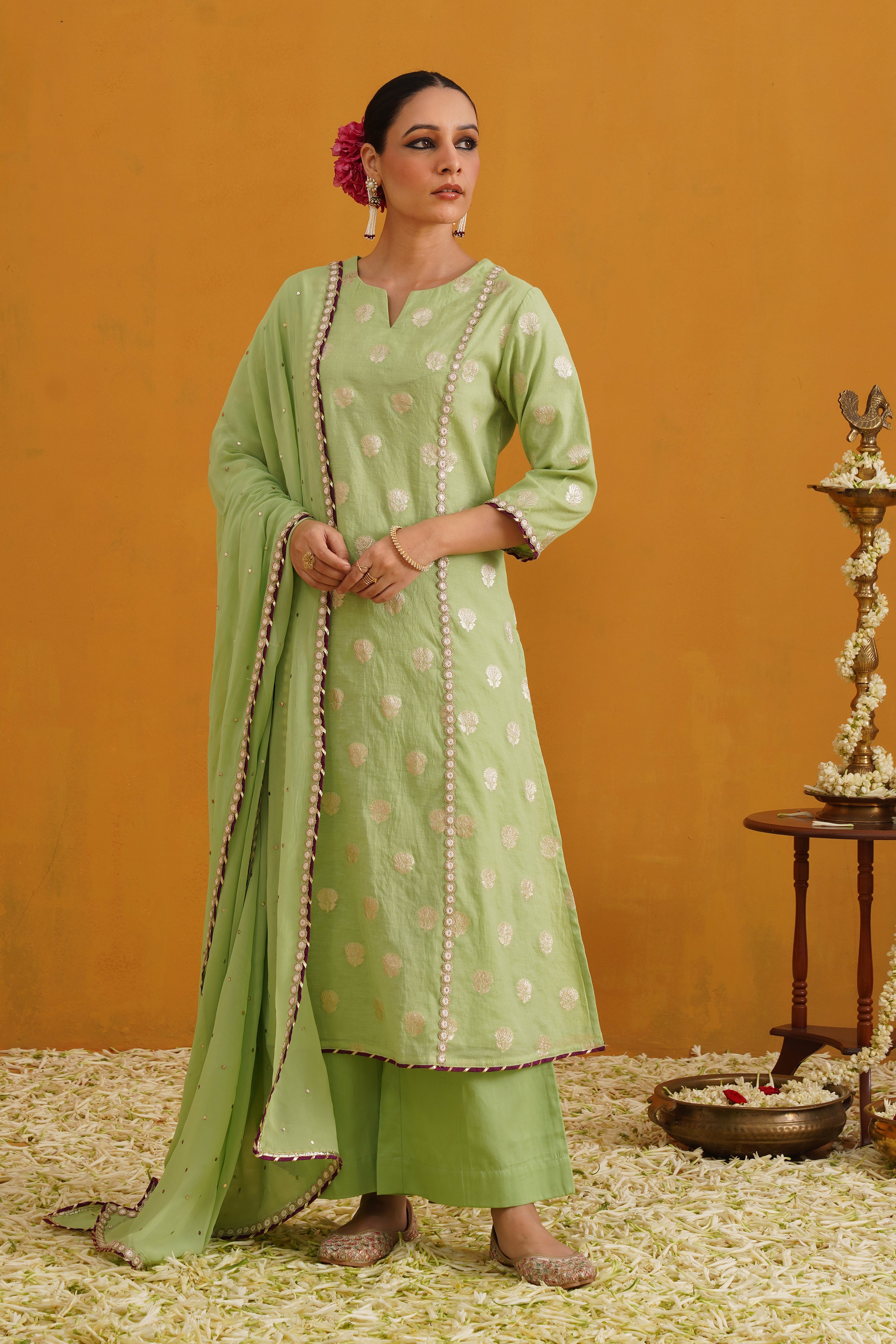 Green Cypress Banarasi Kurta Set of 3