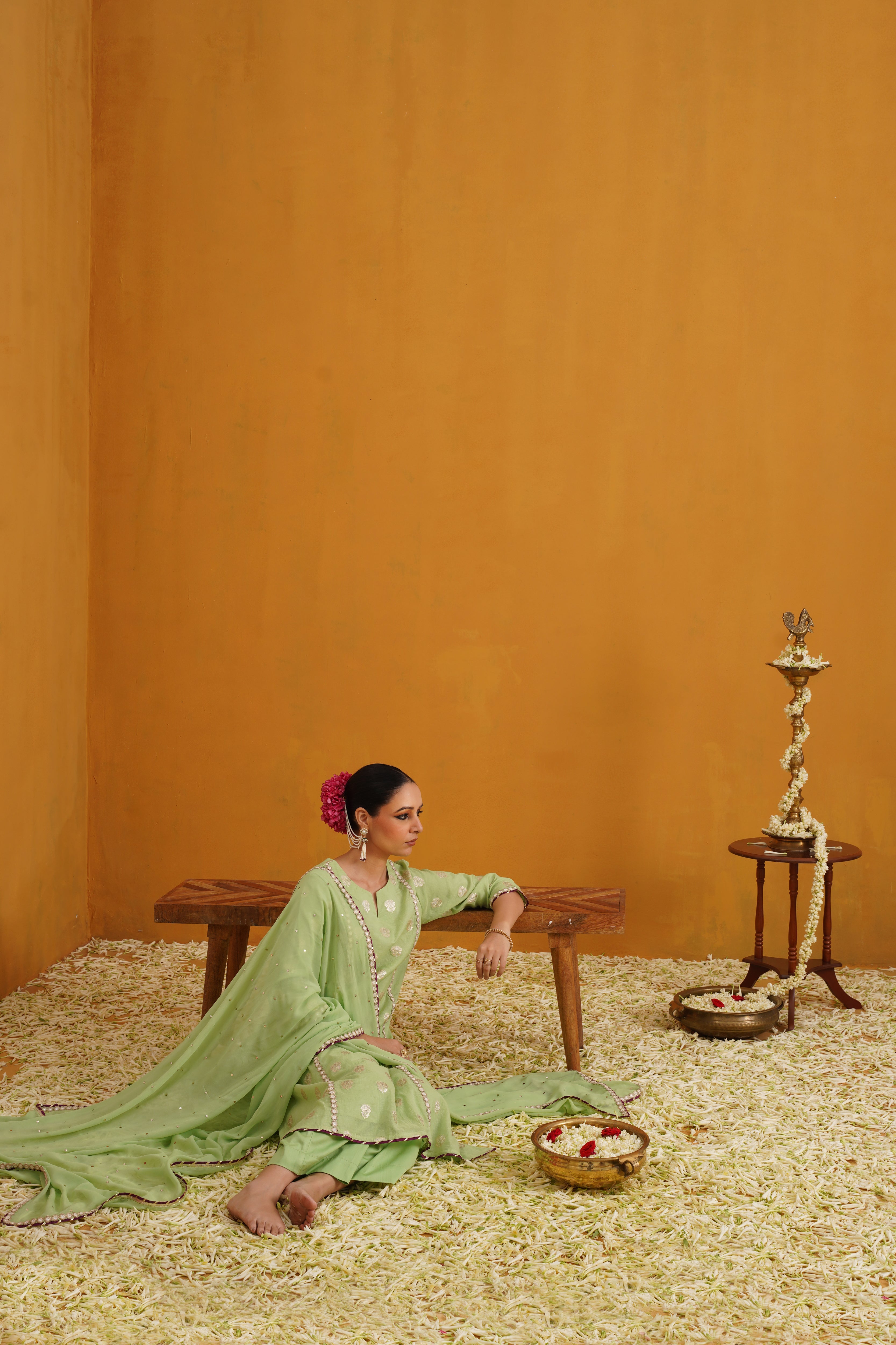 Green Cypress Banarasi Kurta Set of 3