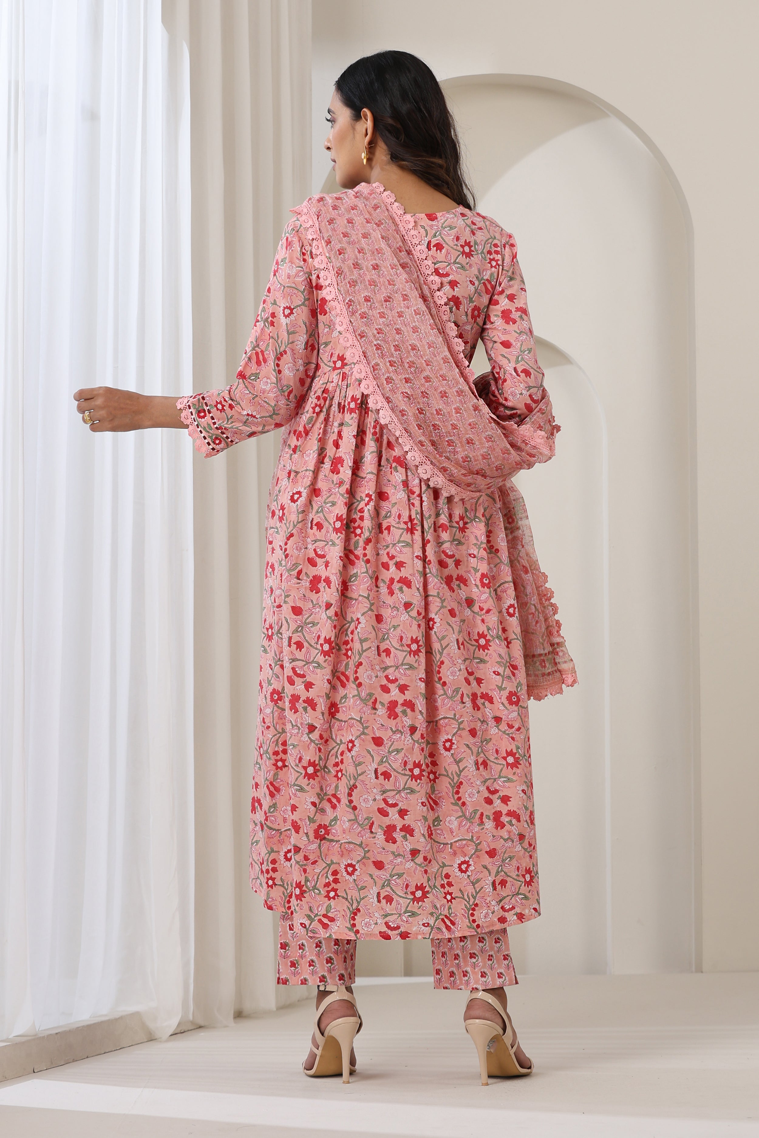 Blooming Peach Gathered Kurta Set of 3