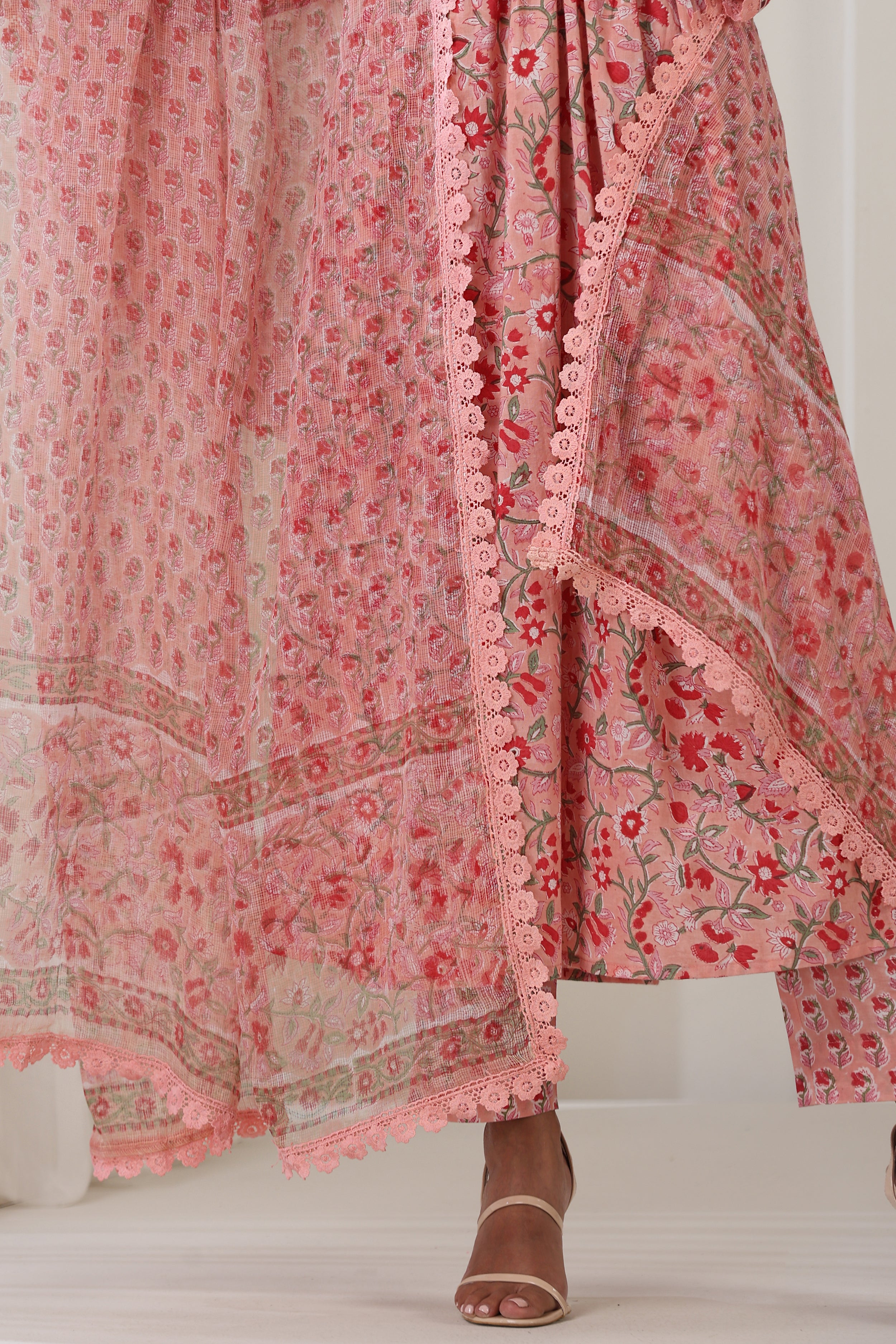 Blooming Peach Gathered Kurta Set of 3