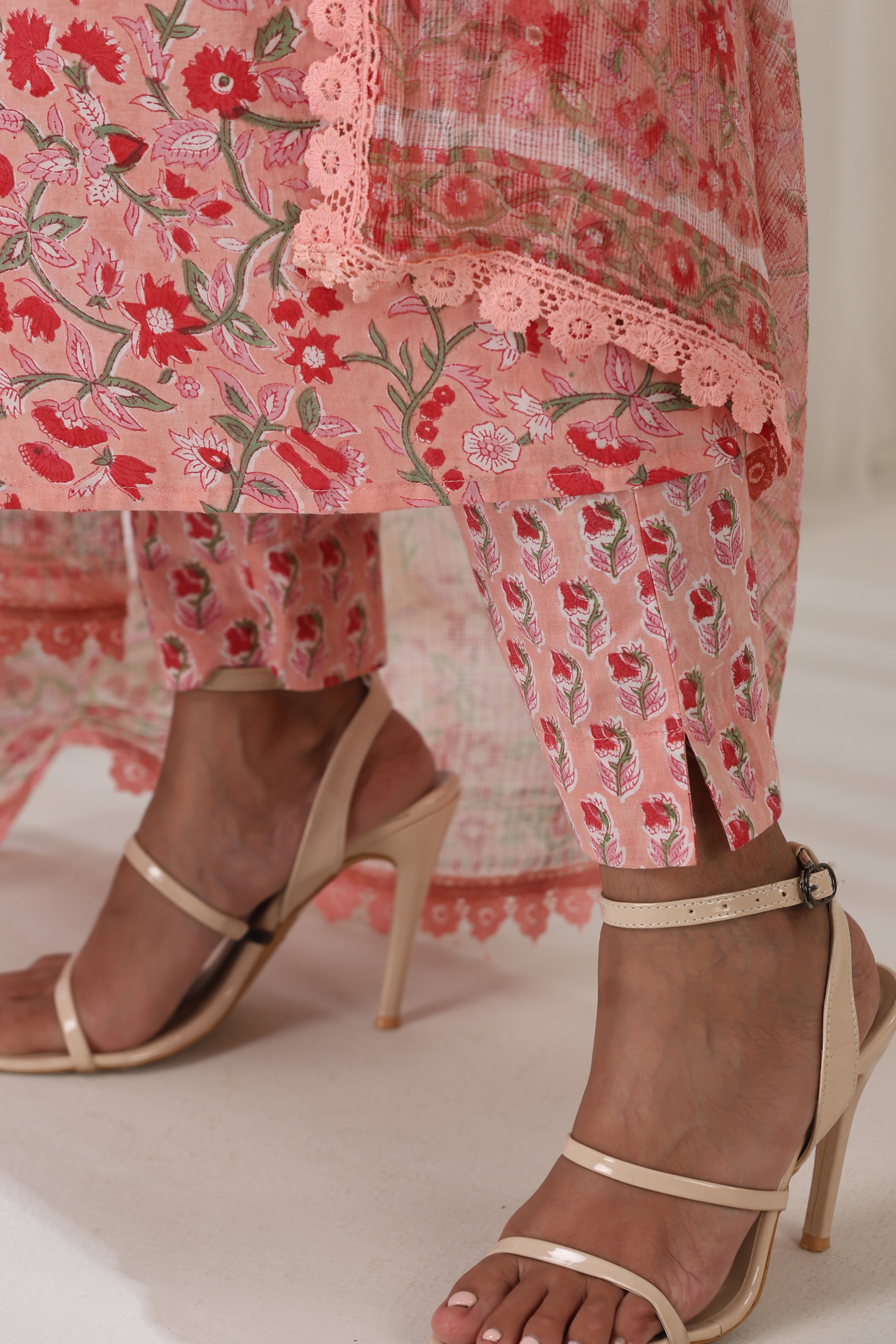 Blooming Peach Gathered Kurta Set of 3