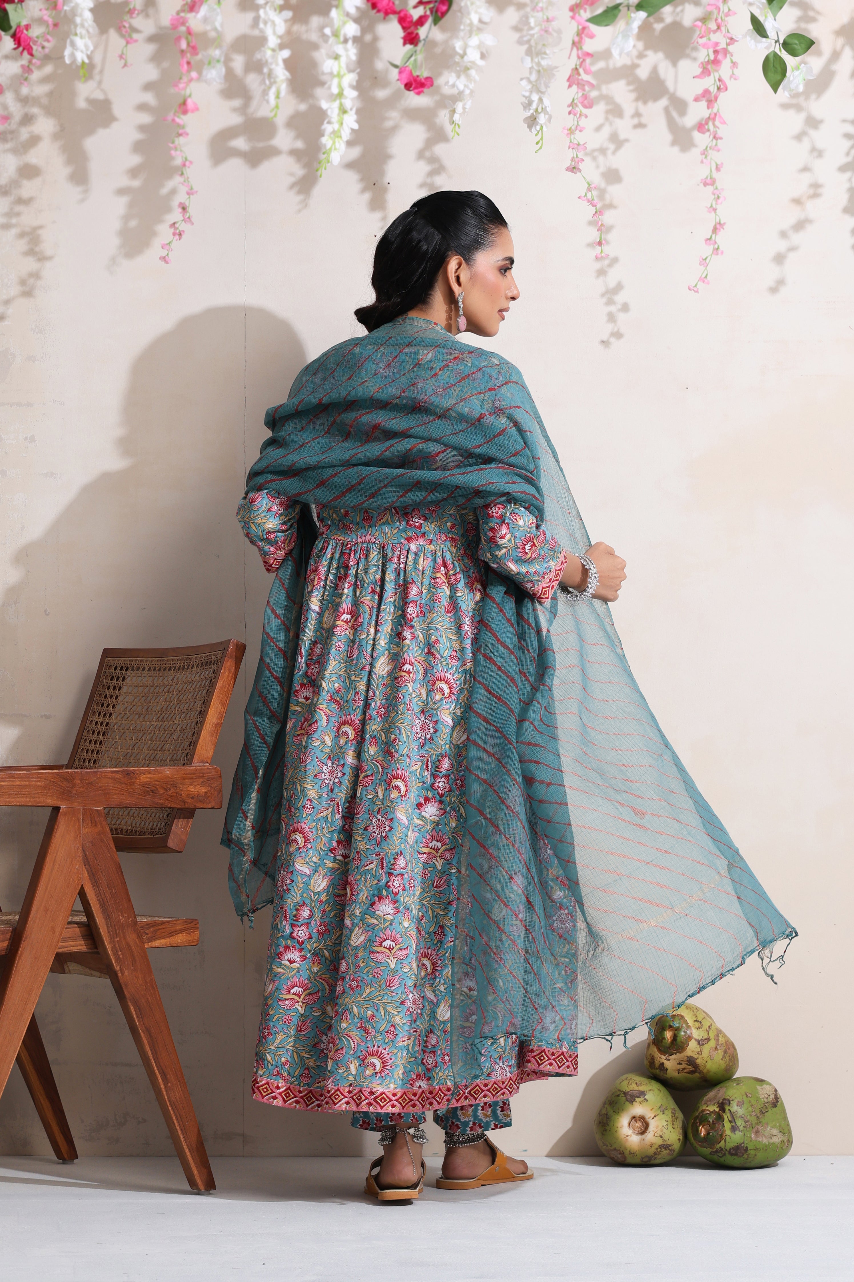 Green Gazania Embroidered Anarkali Set of 3