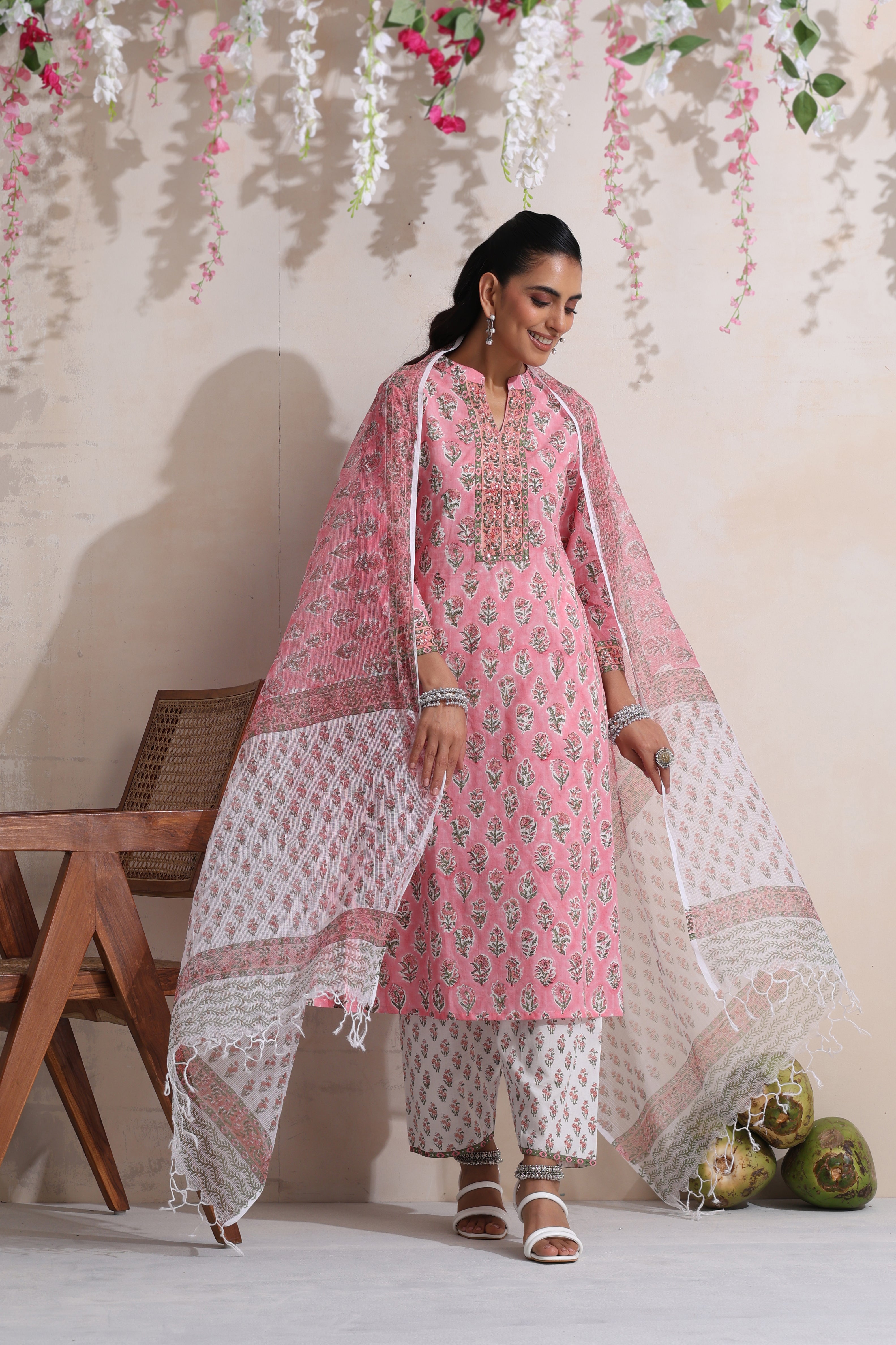 Pink Magnolia Embroidered Kurta Set of 3
