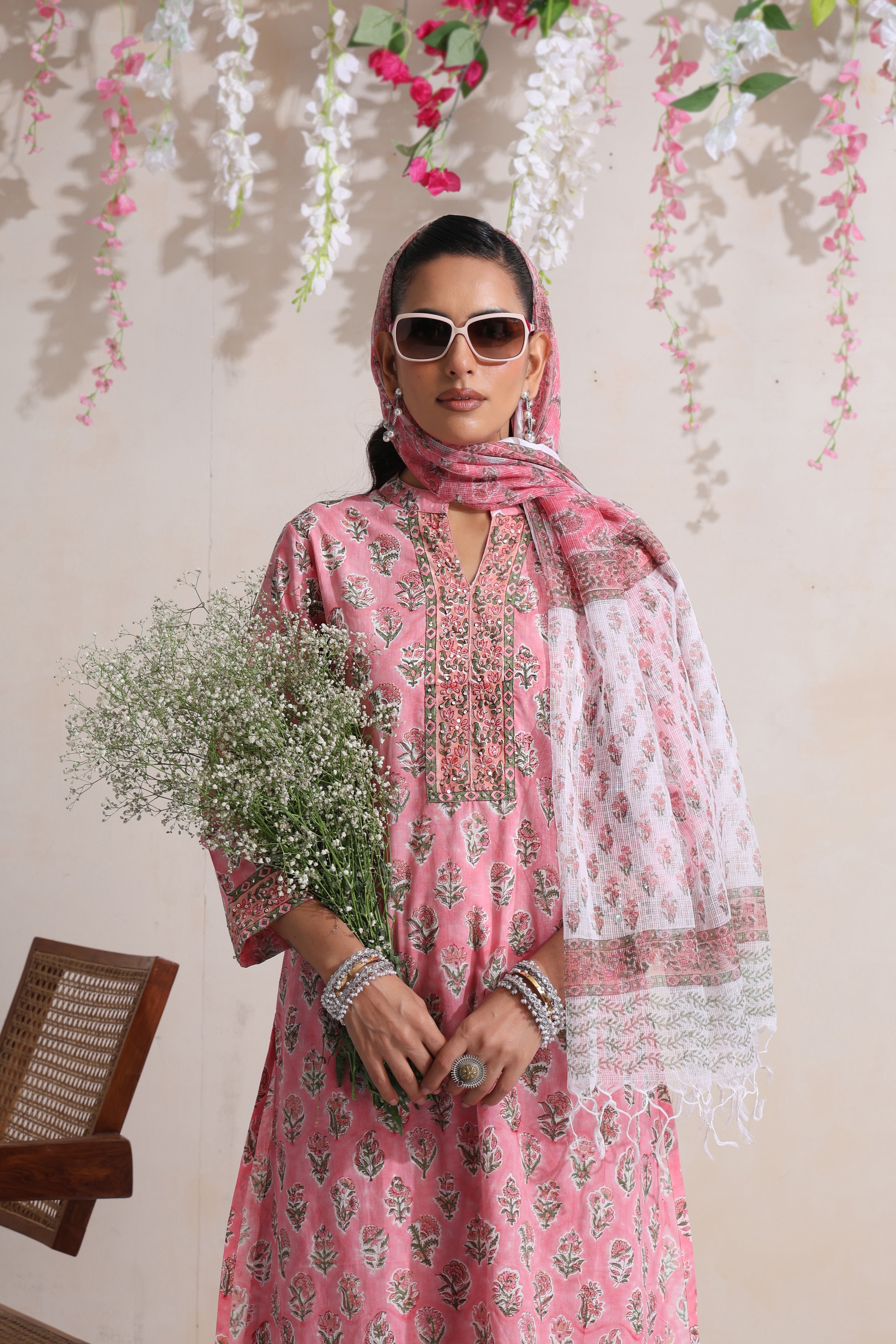 Pink Magnolia Embroidered Kurta Set of 3