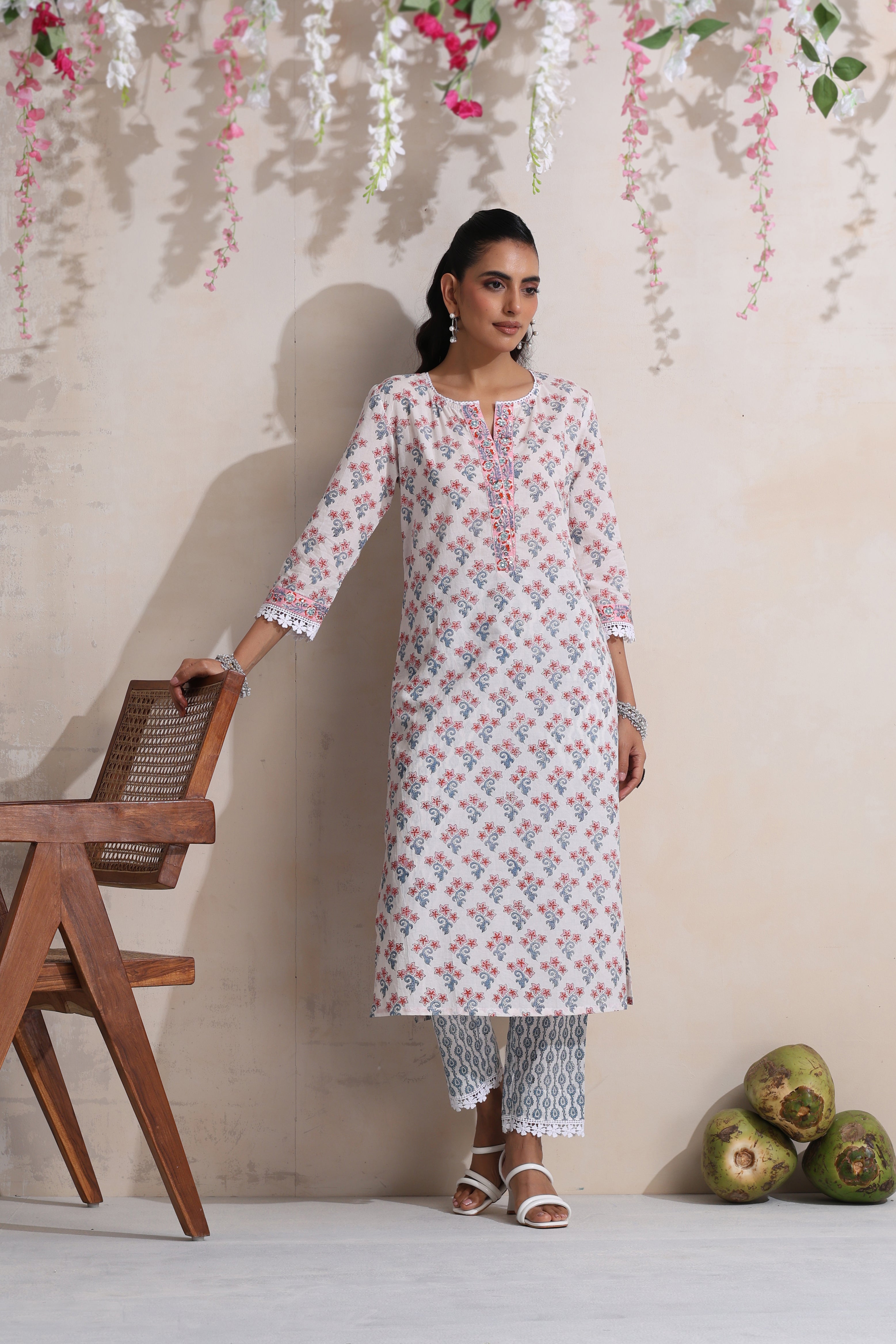 White Amelia Embroidered Kurta Set of 3