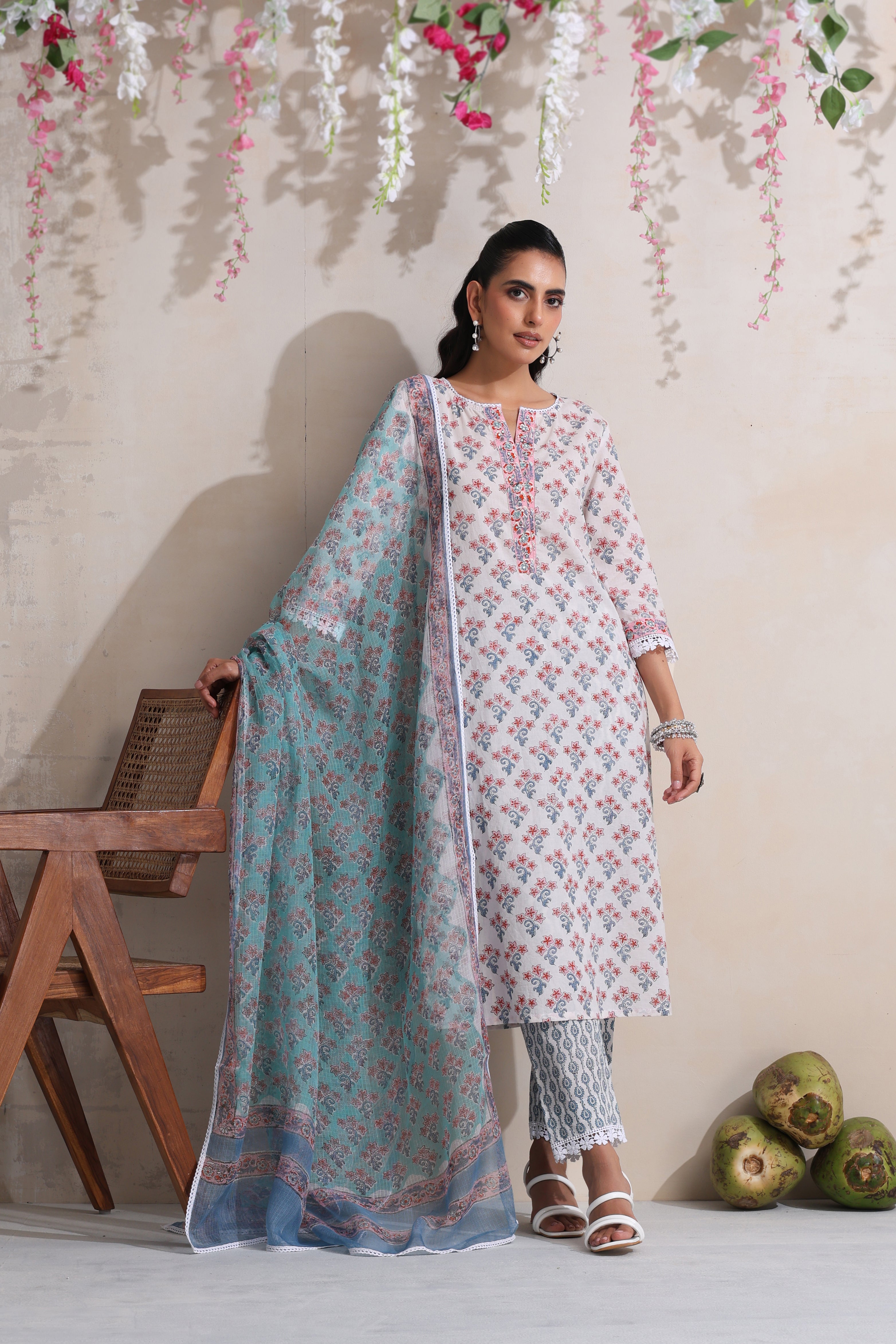 White Amelia Embroidered Kurta Set of 3