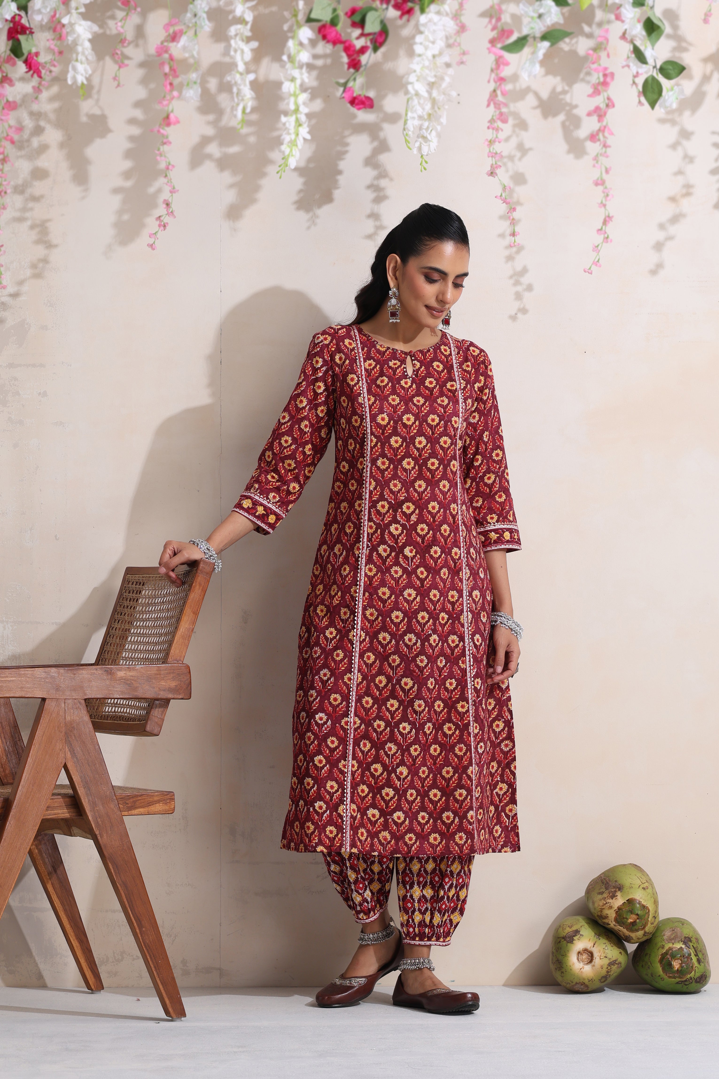 Maroon Moira Embroidered Kurta Set of 3