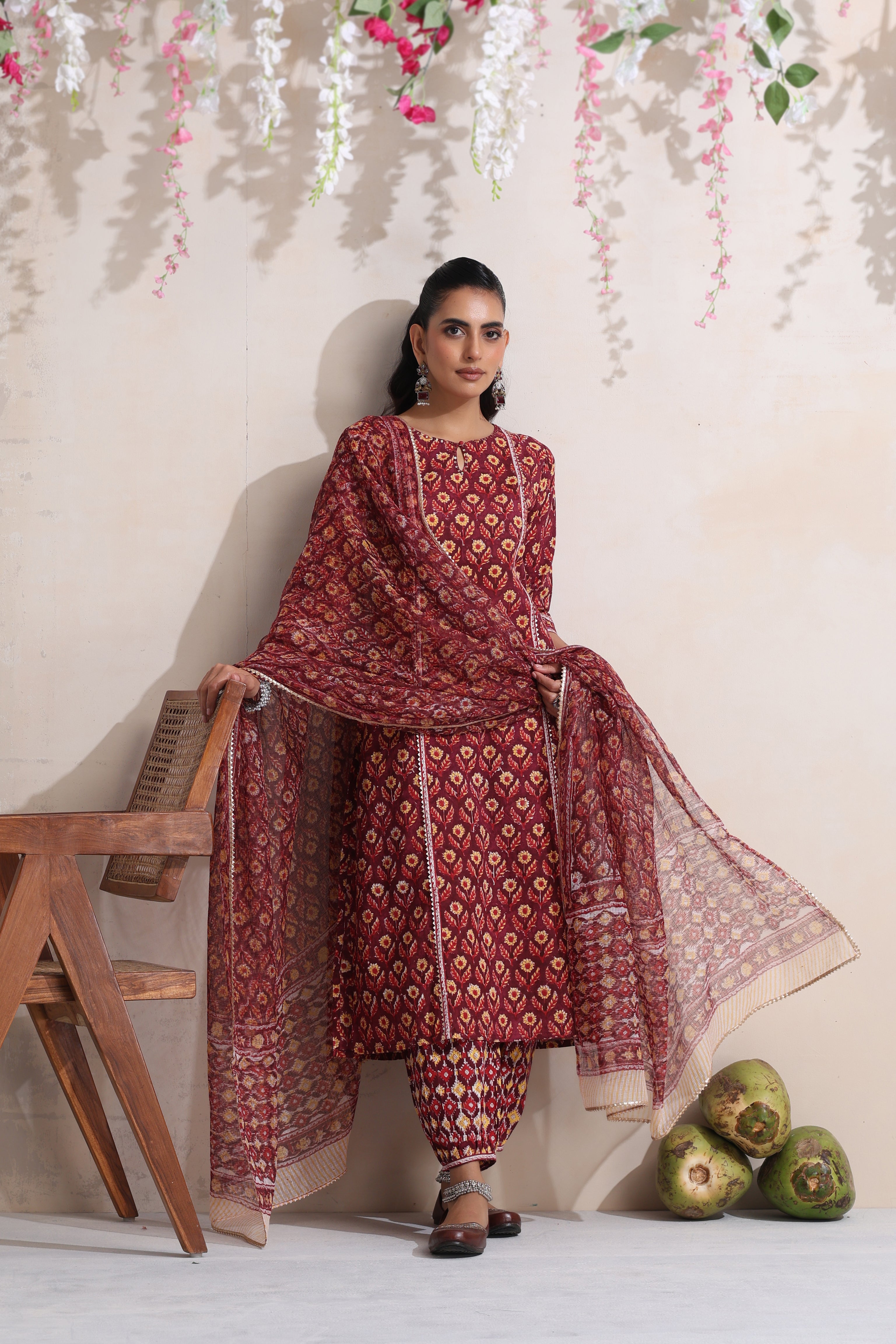 Maroon Moira Embroidered Kurta Set of 3