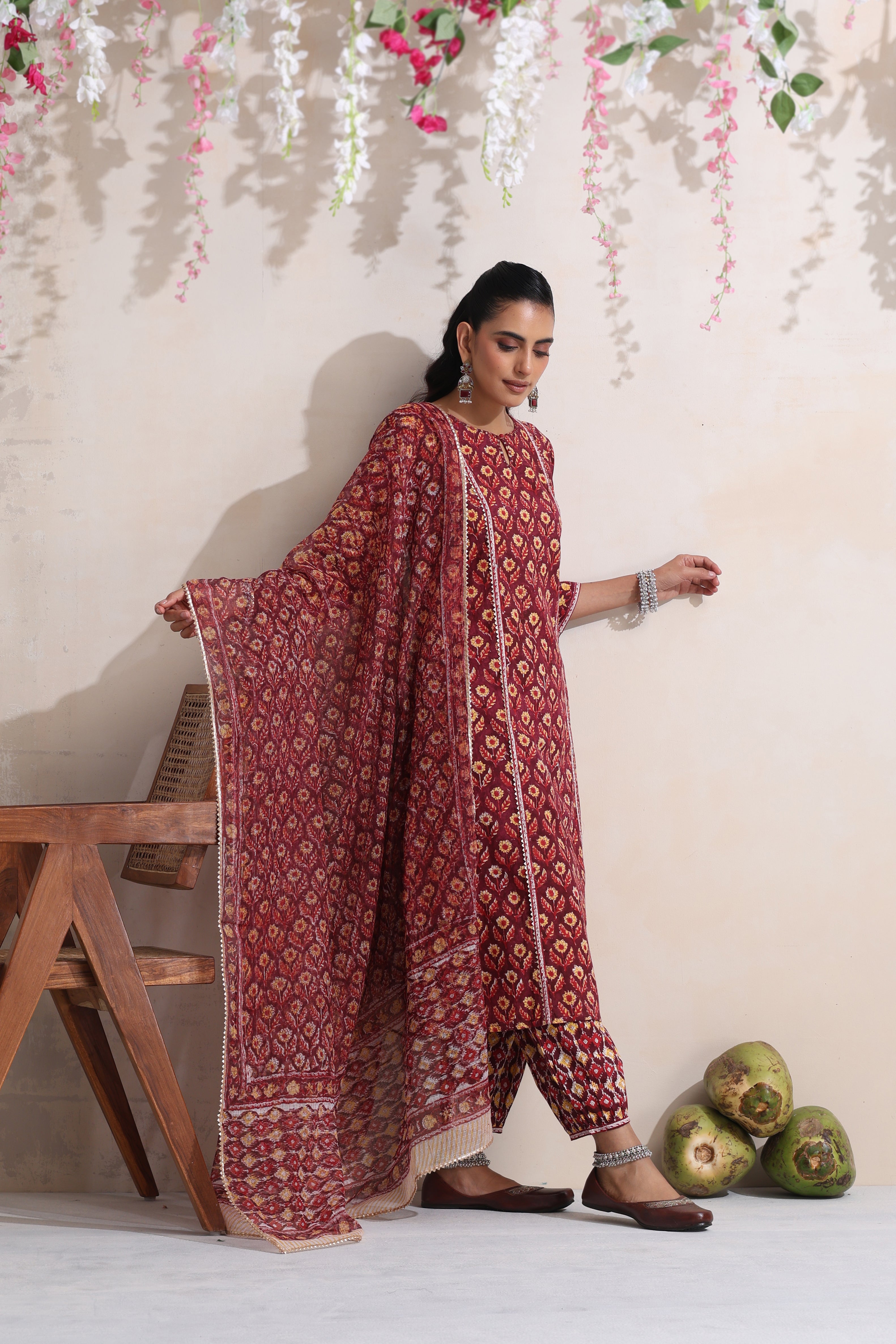 Maroon Moira Embroidered Kurta Set of 3