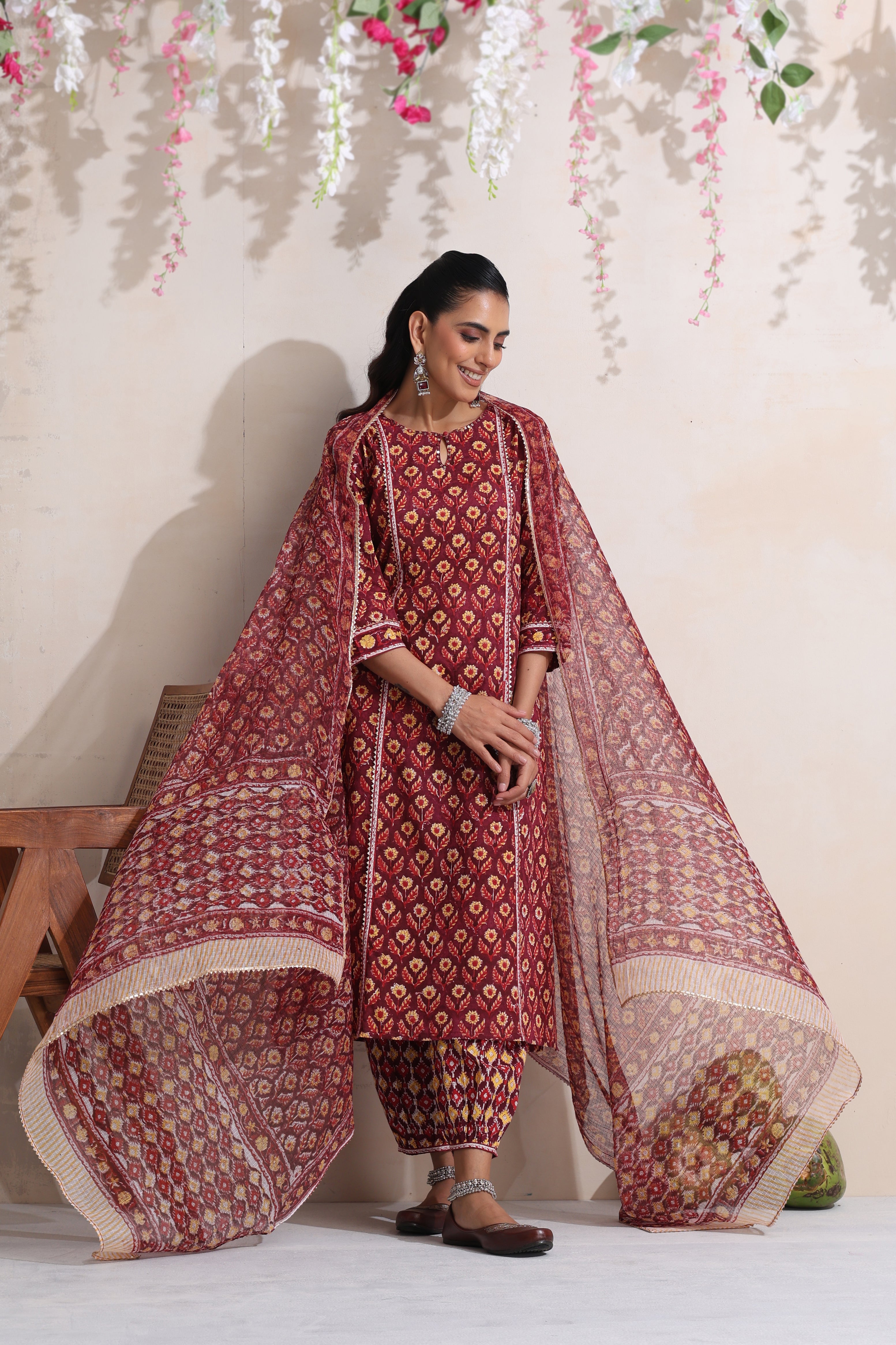 Maroon Moira Embroidered Kurta Set of 3