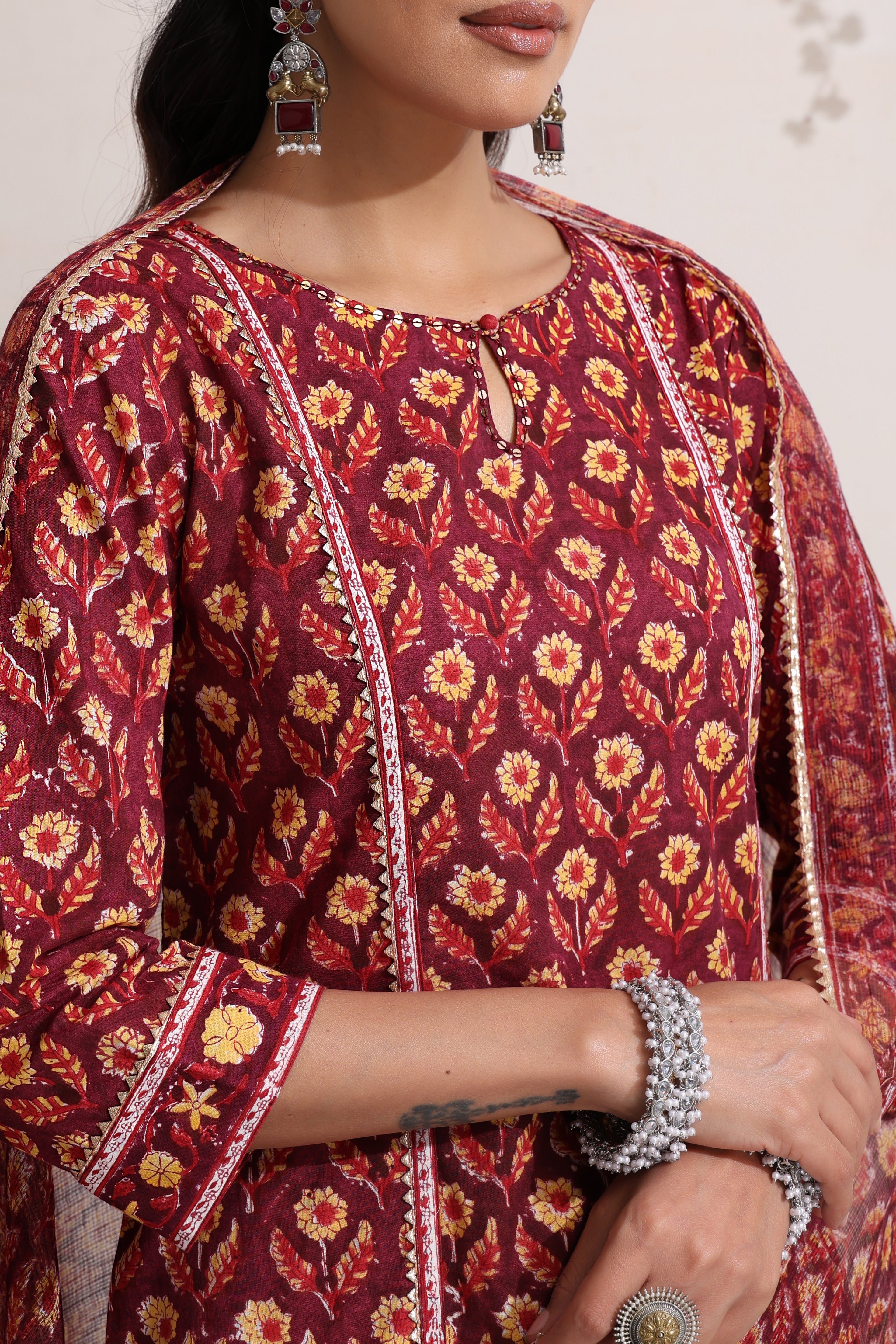 Maroon Moira Embroidered Kurta Set of 3