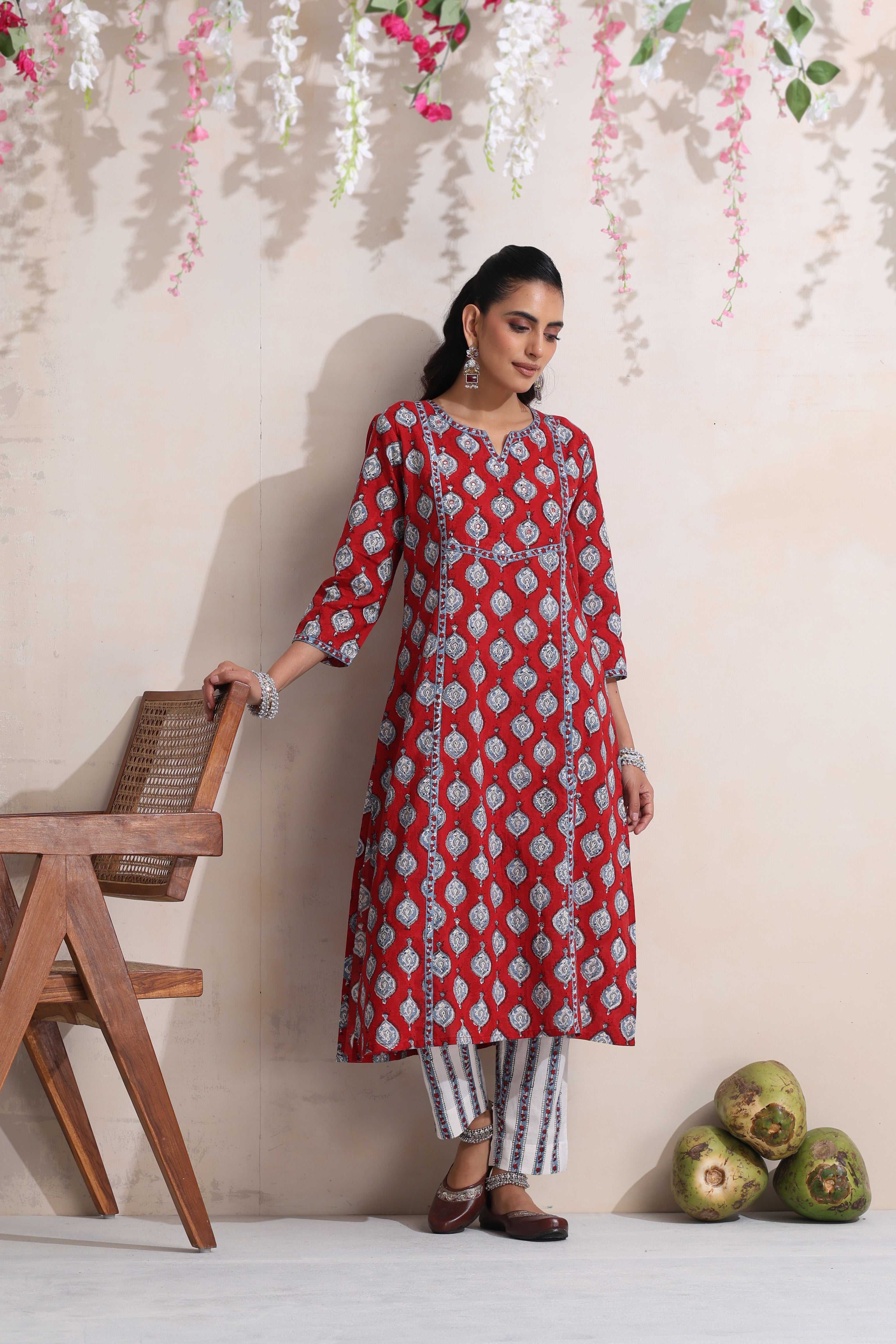 Red Garnet Embroidered Kurta Set of 3