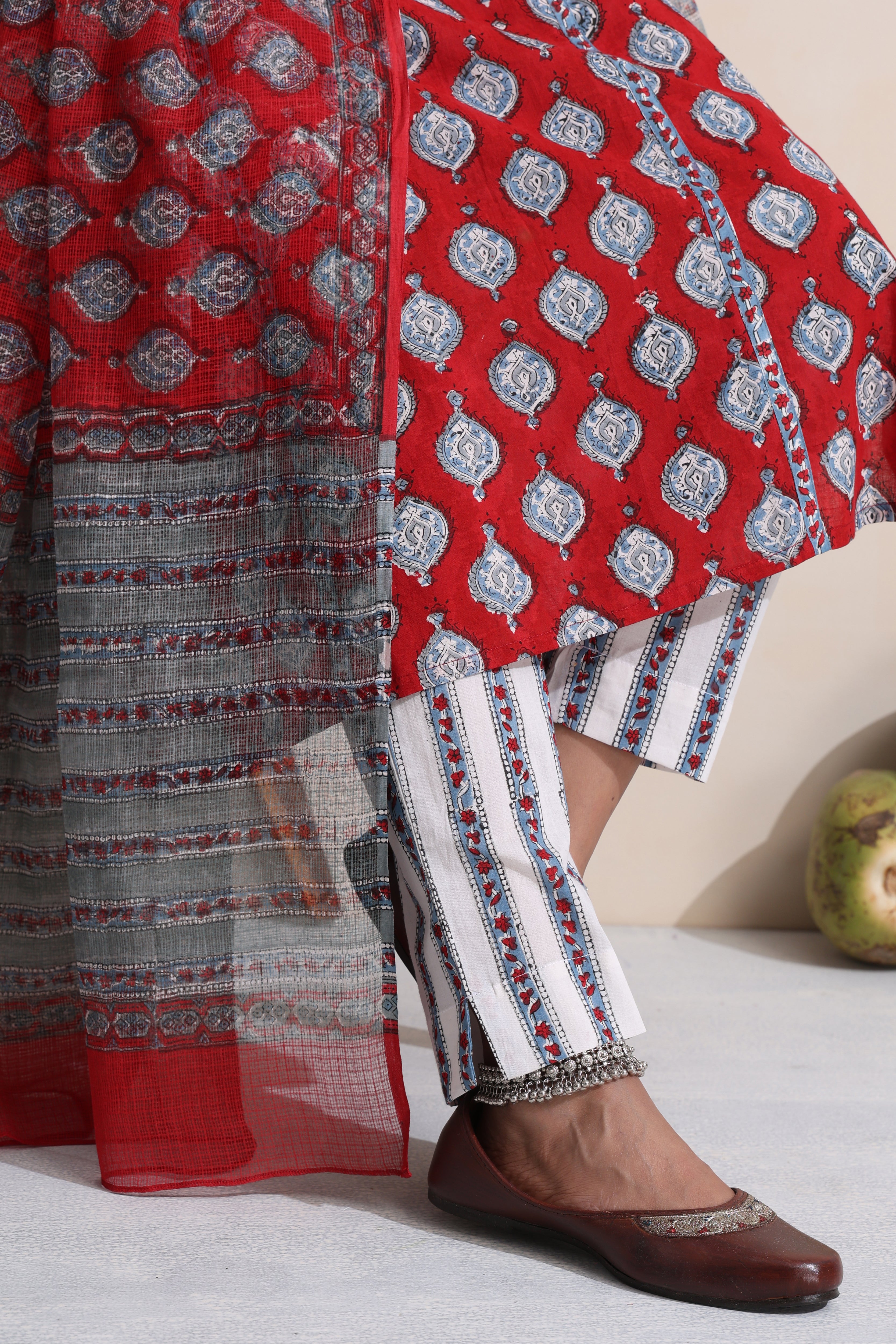 Red Garnet Embroidered Kurta Set of 3