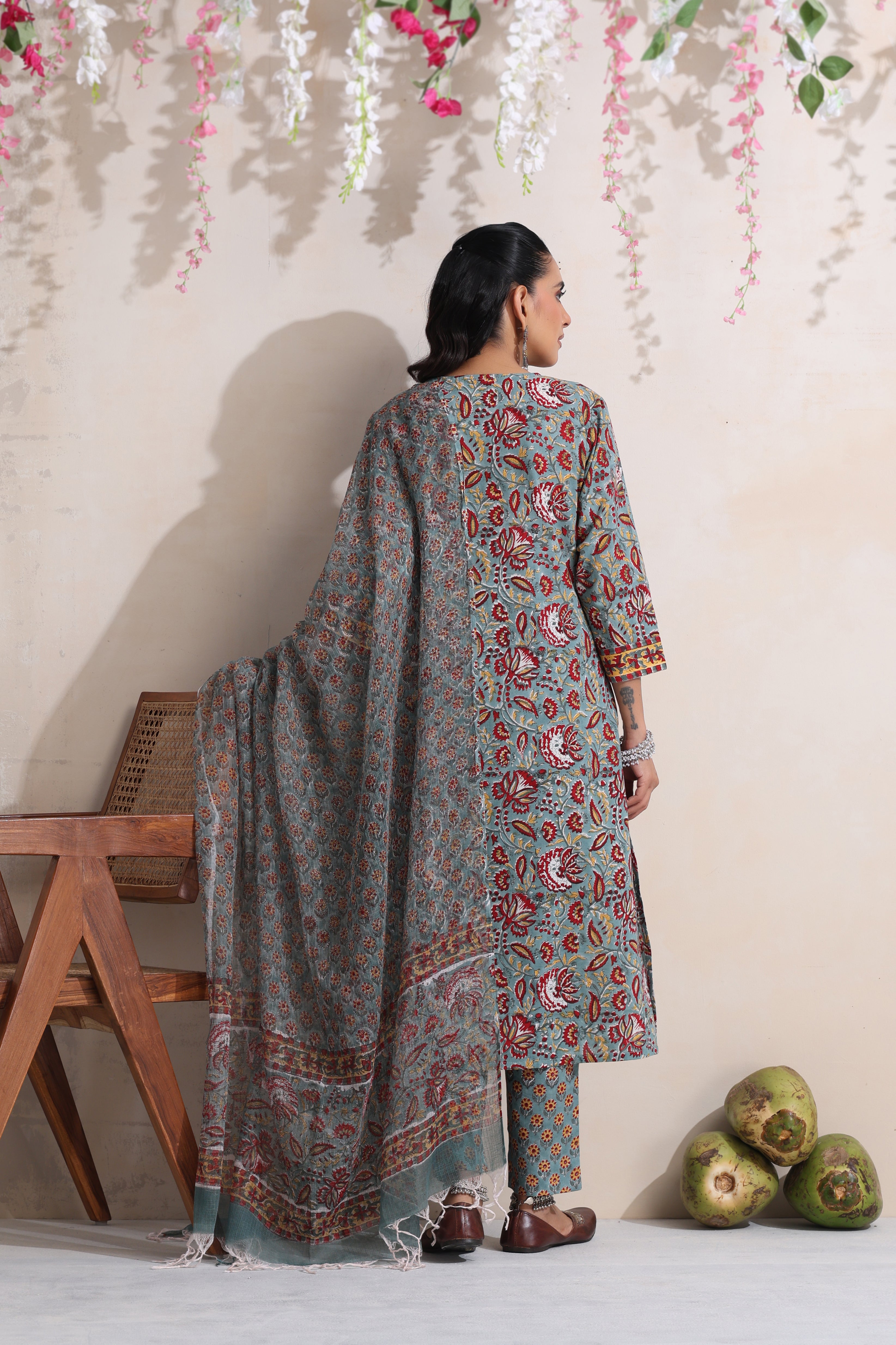 Green Gerrica Embroidered Kurta Set of 3