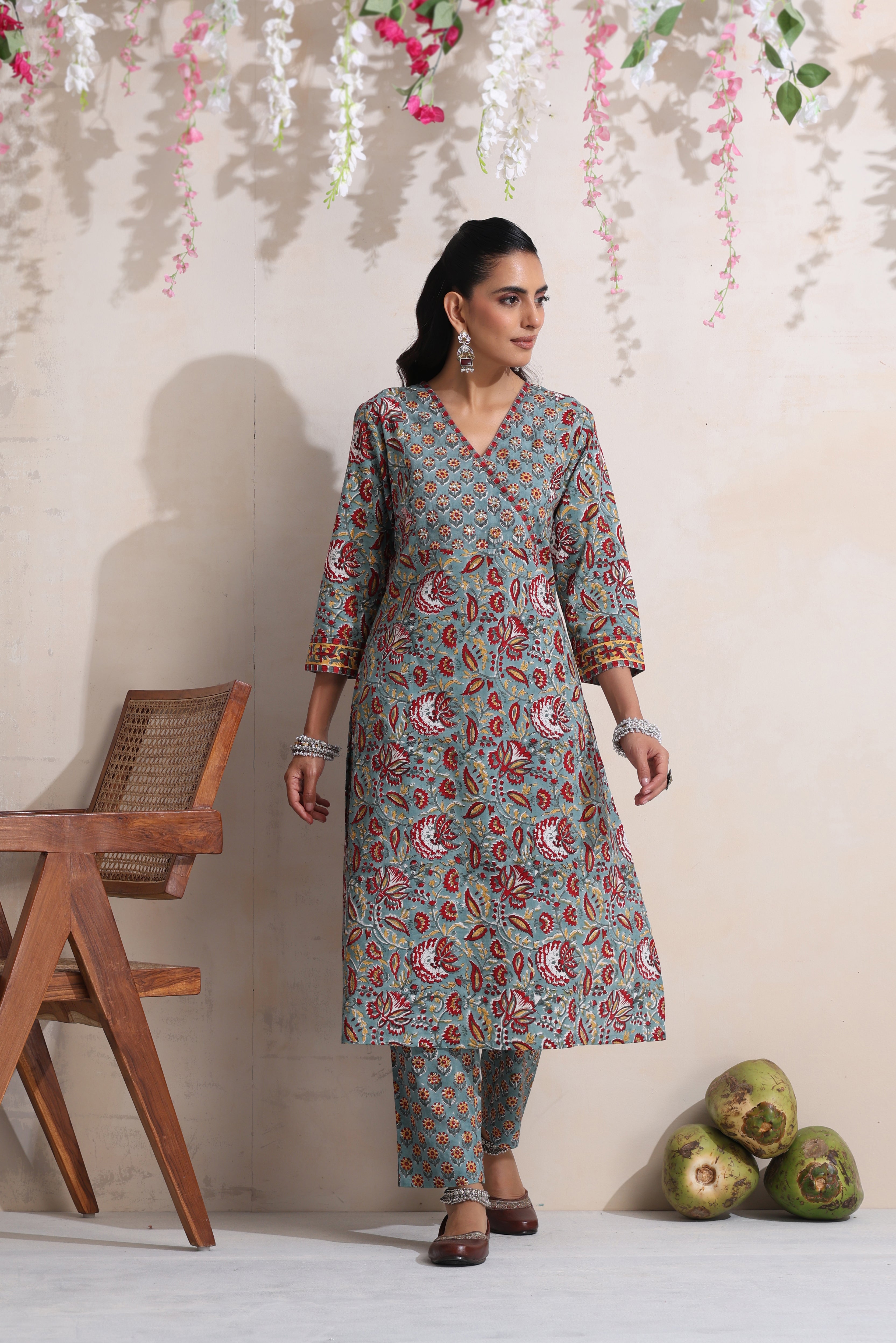 Green Gerrica Embroidered Kurta Set of 3