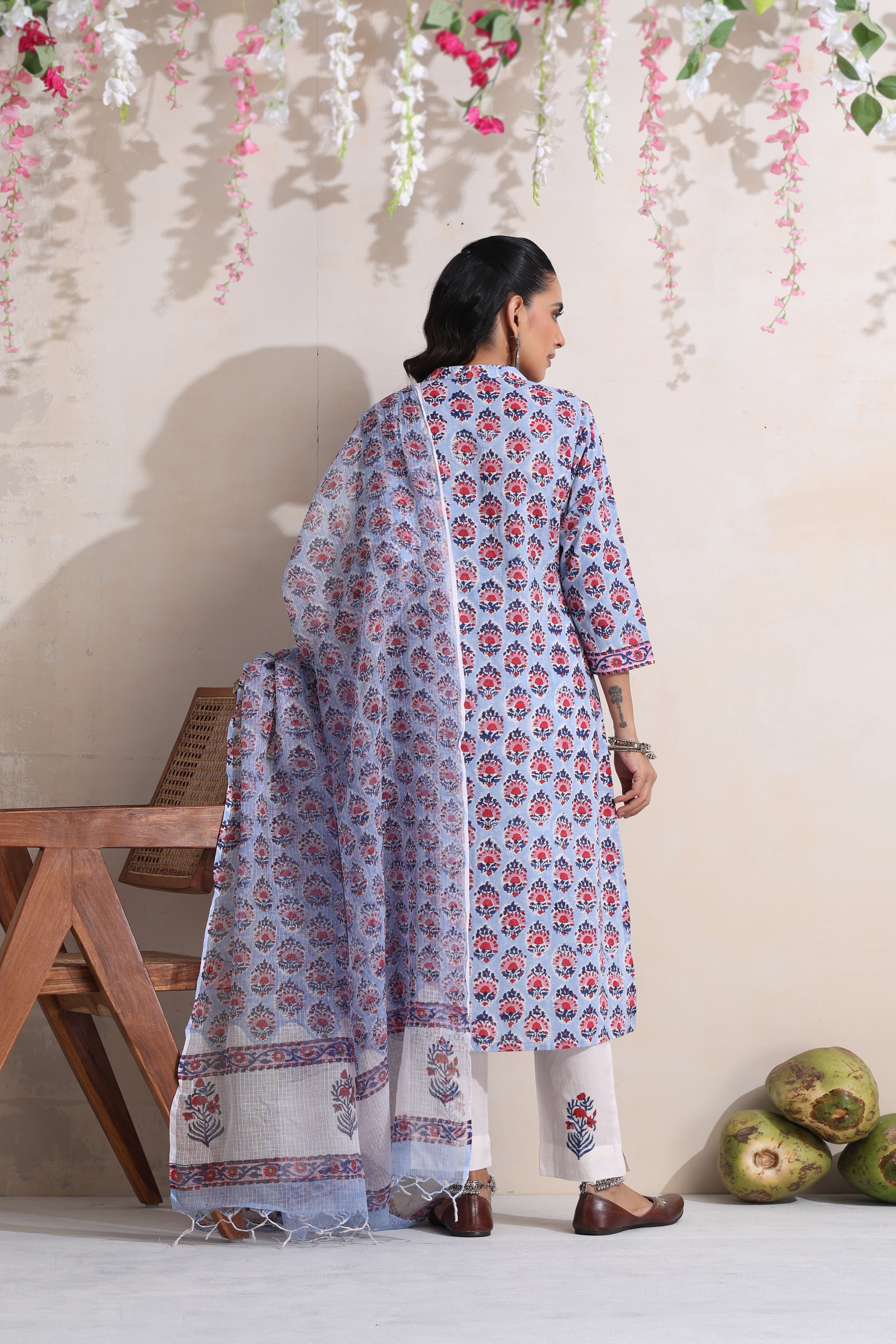 Blue Larissa Embroidered Kurta Set of 3