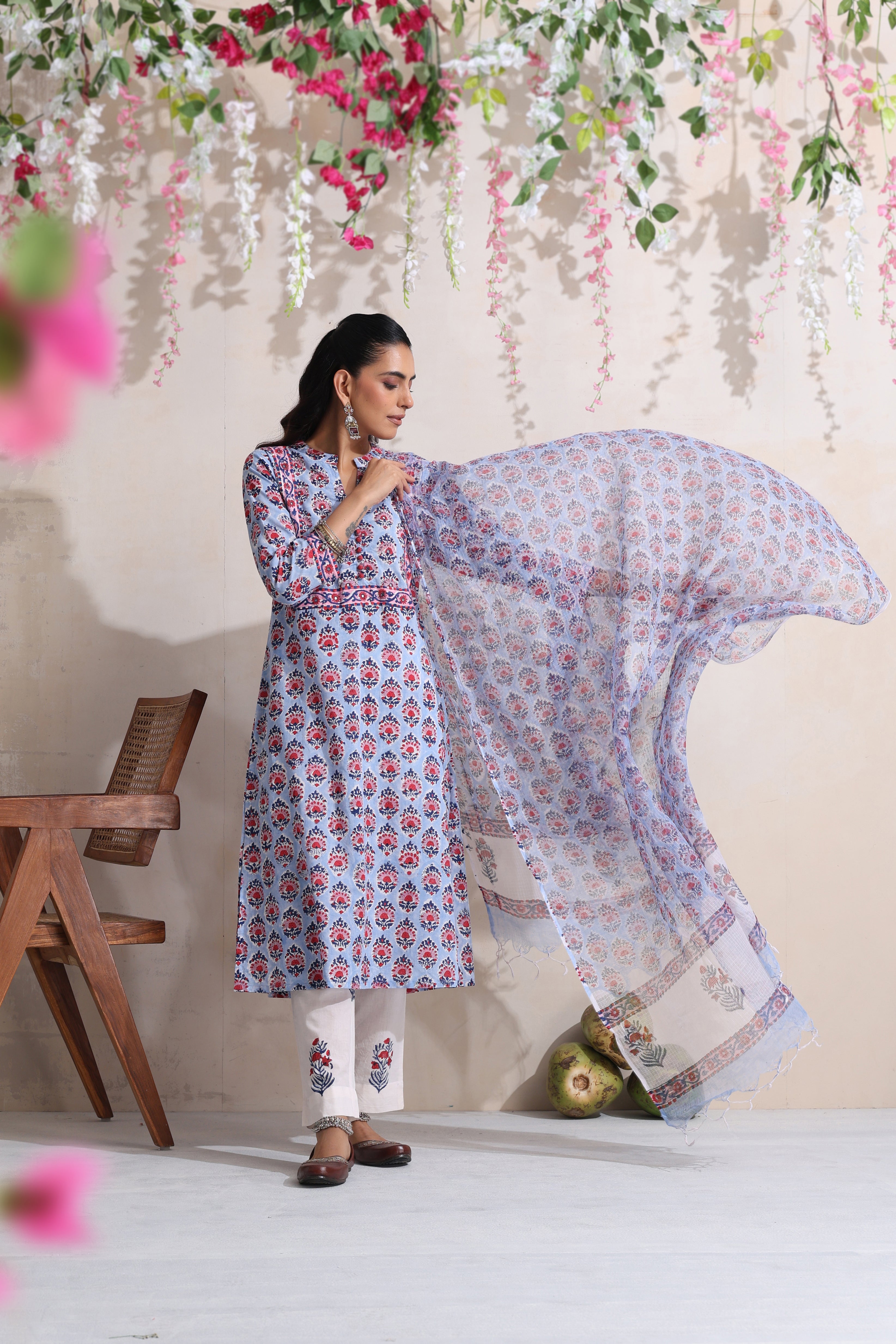 Blue Larissa Embroidered Kurta Set of 3