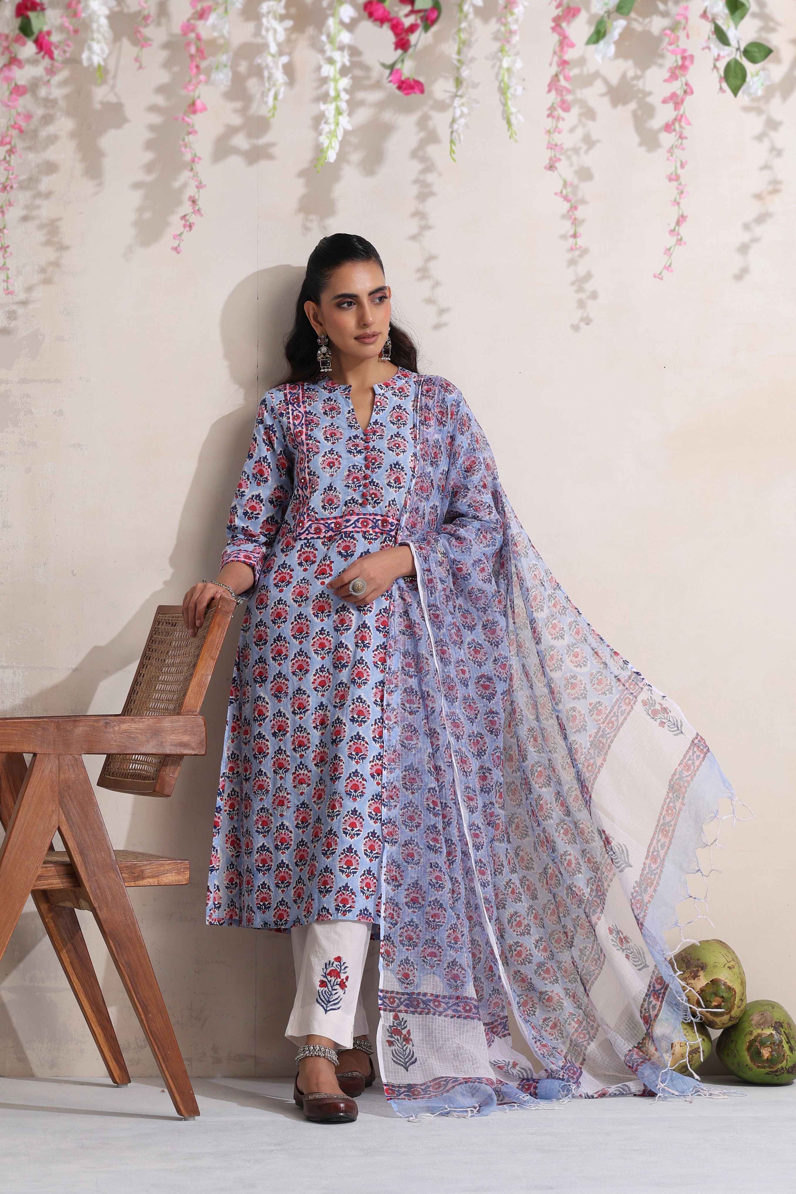 Blue Larissa Embroidered Kurta Set of 3