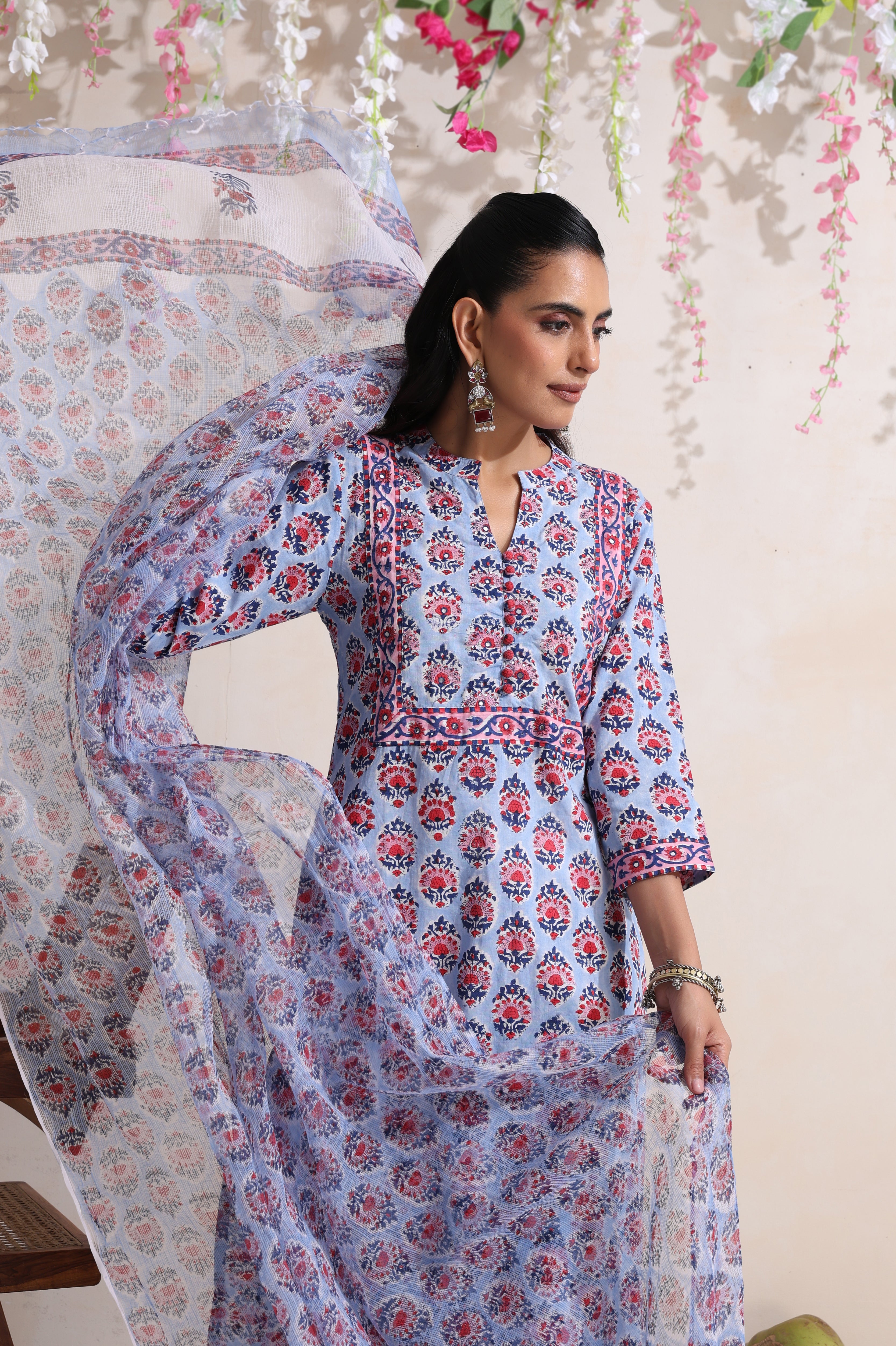 Blue Larissa Embroidered Kurta Set of 3