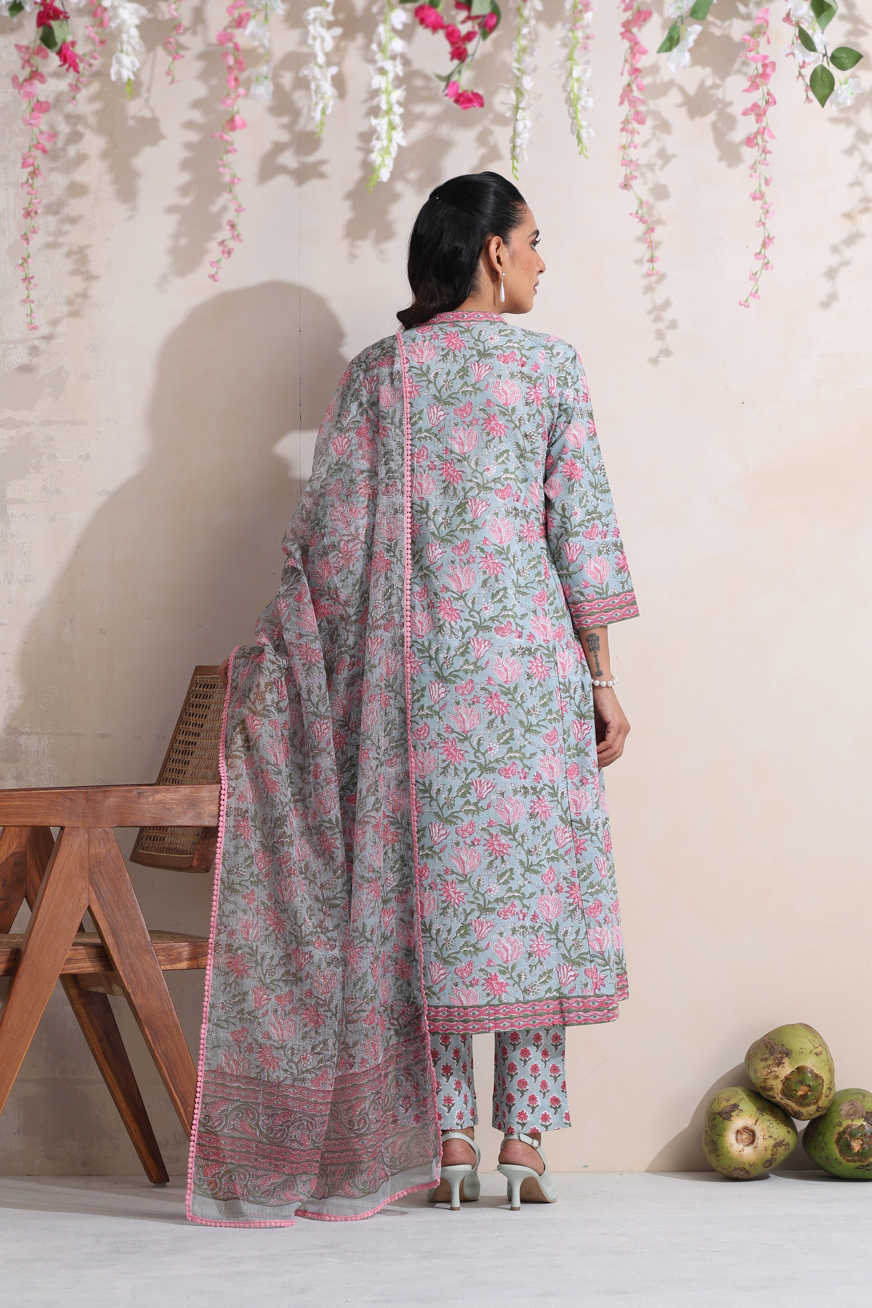 Blue Gardenia Gathered Kurta Set of 3