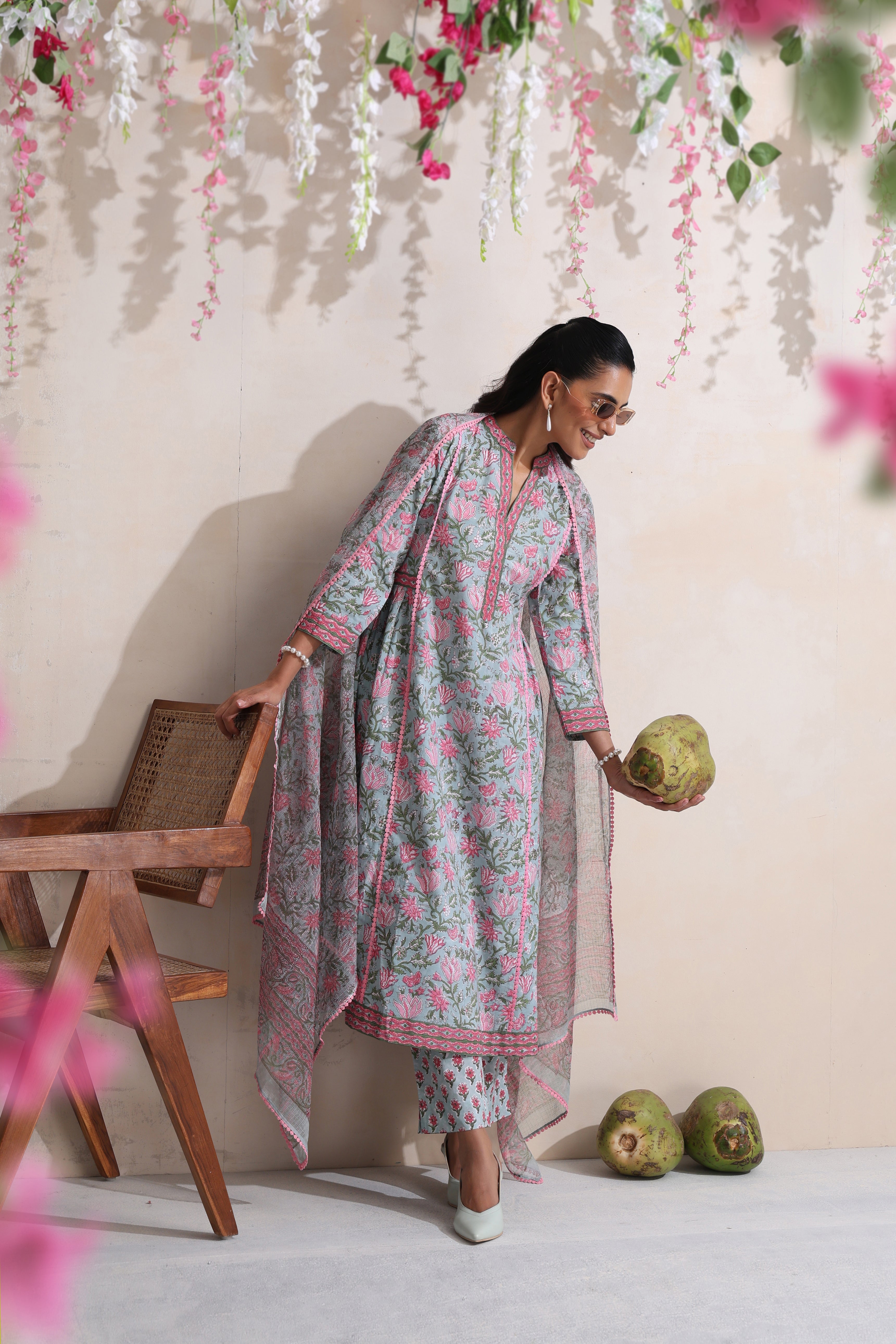 Blue Gardenia Gathered Kurta Set of 3