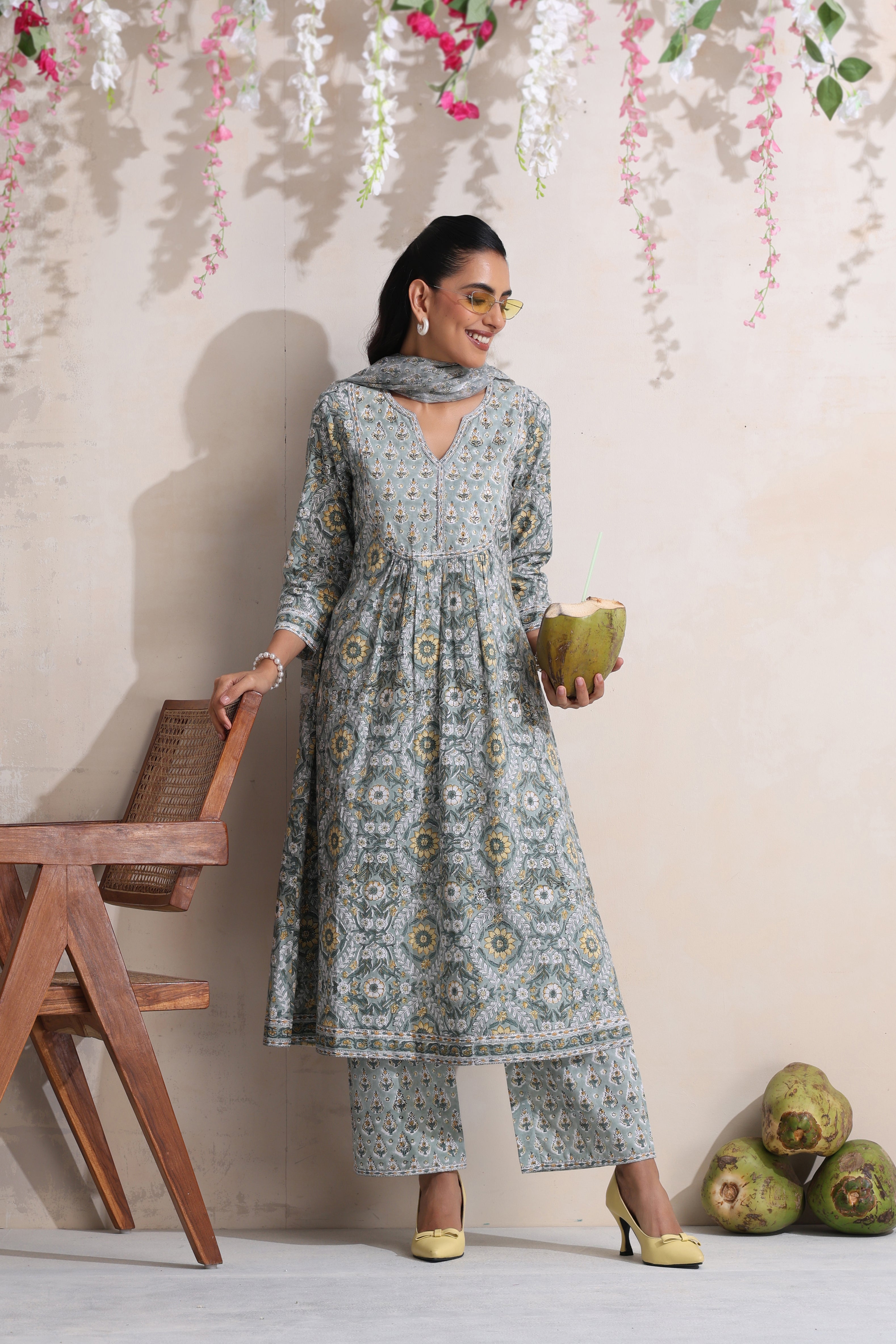 Green Aralia Embroidered Kurta Set of 3