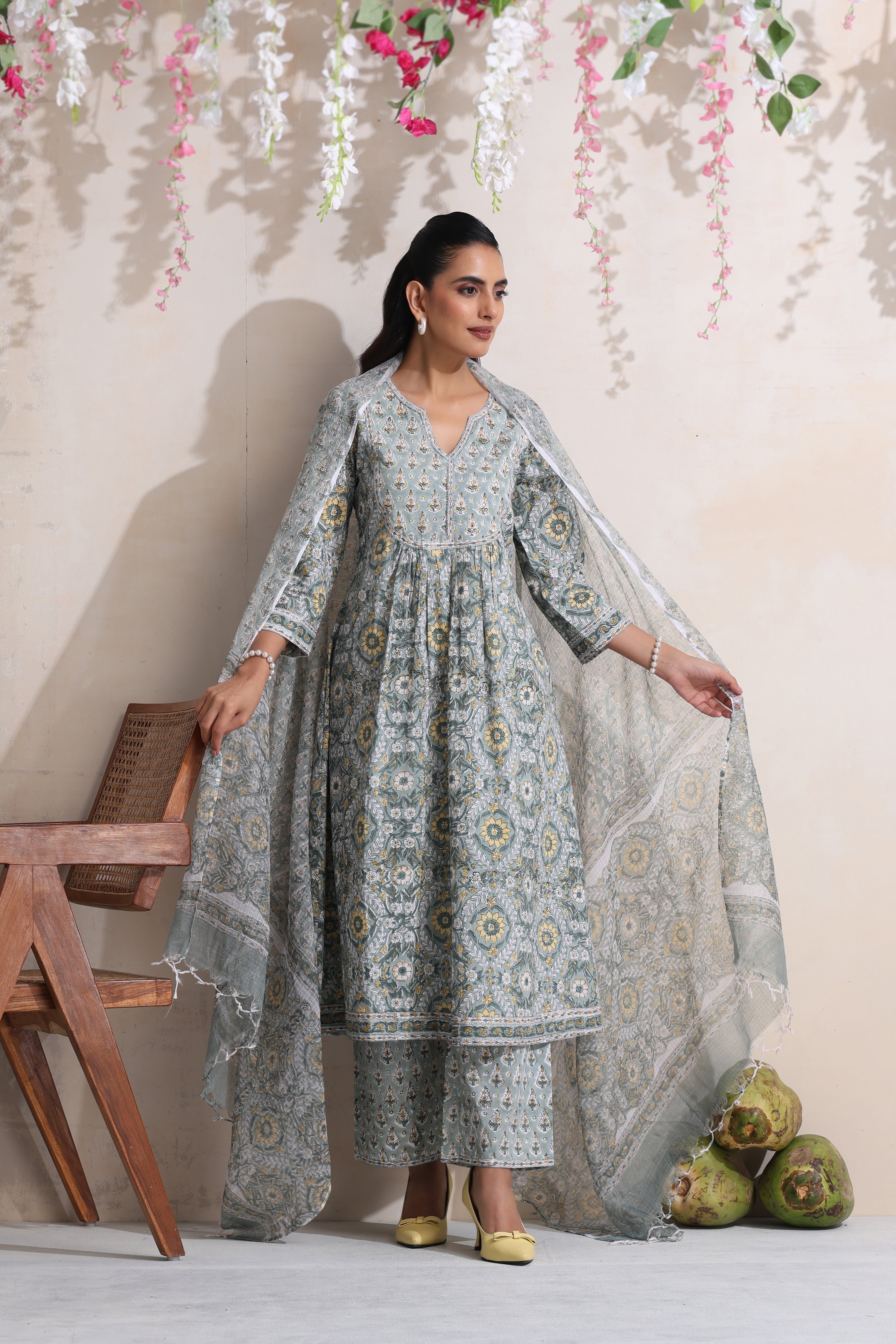 Green Aralia Embroidered Kurta Set of 3