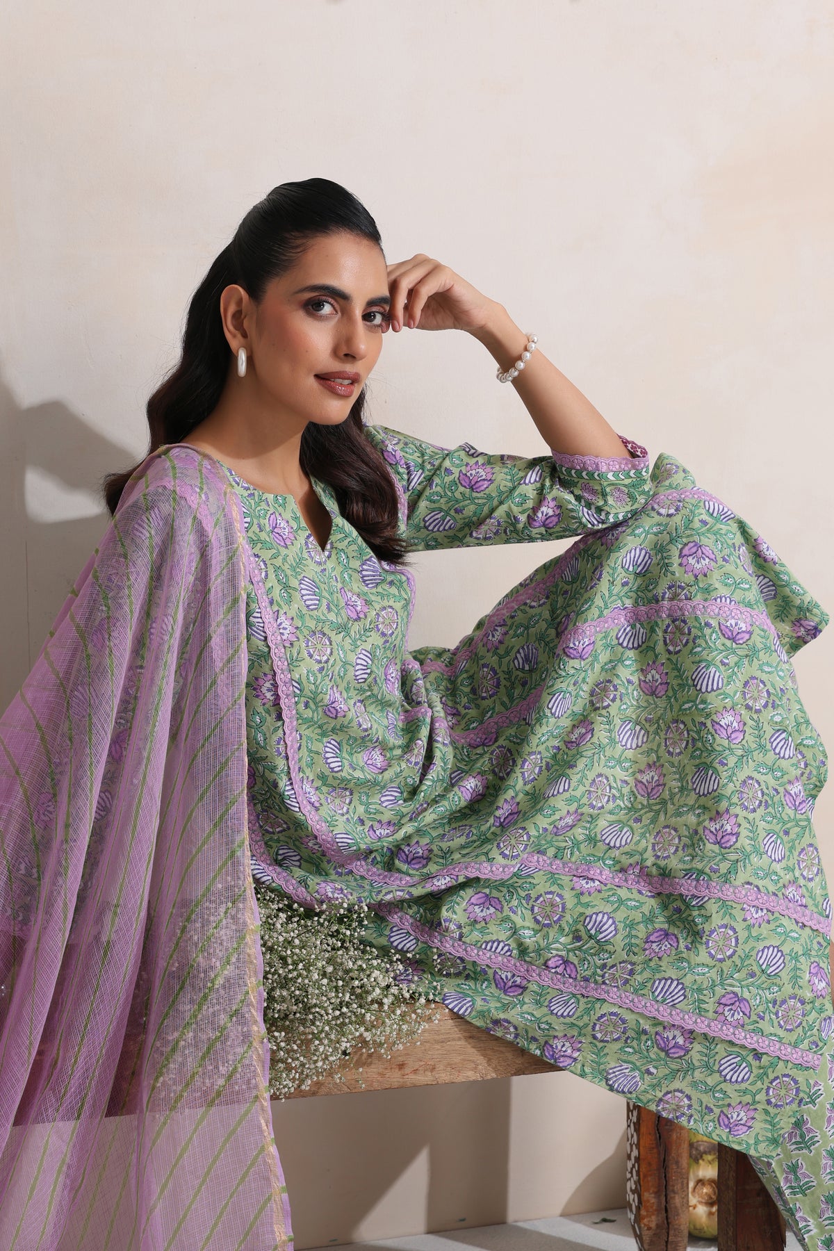 Green Greta Floral Kurta Set of 3