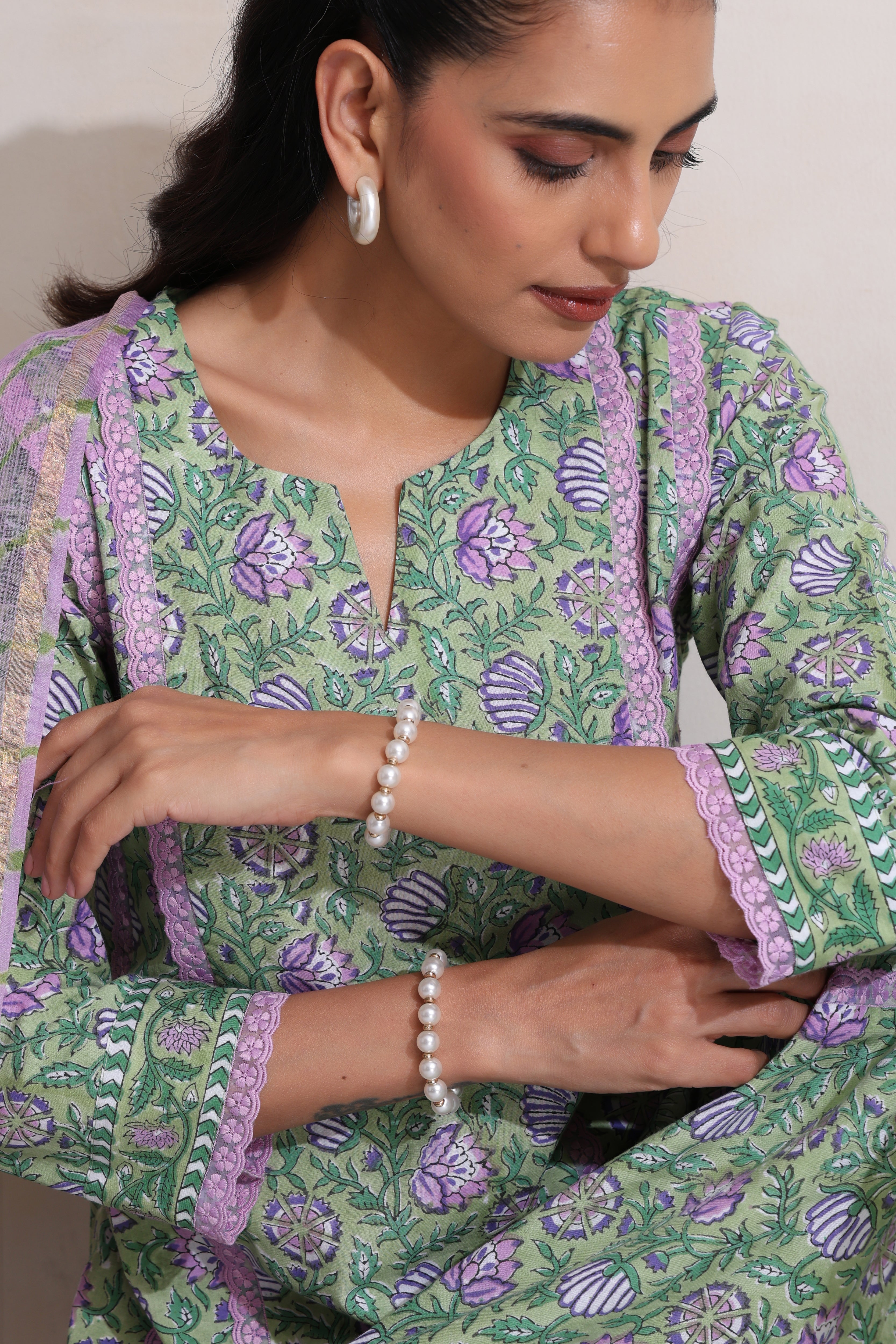 Green Greta Floral Kurta Set of 3