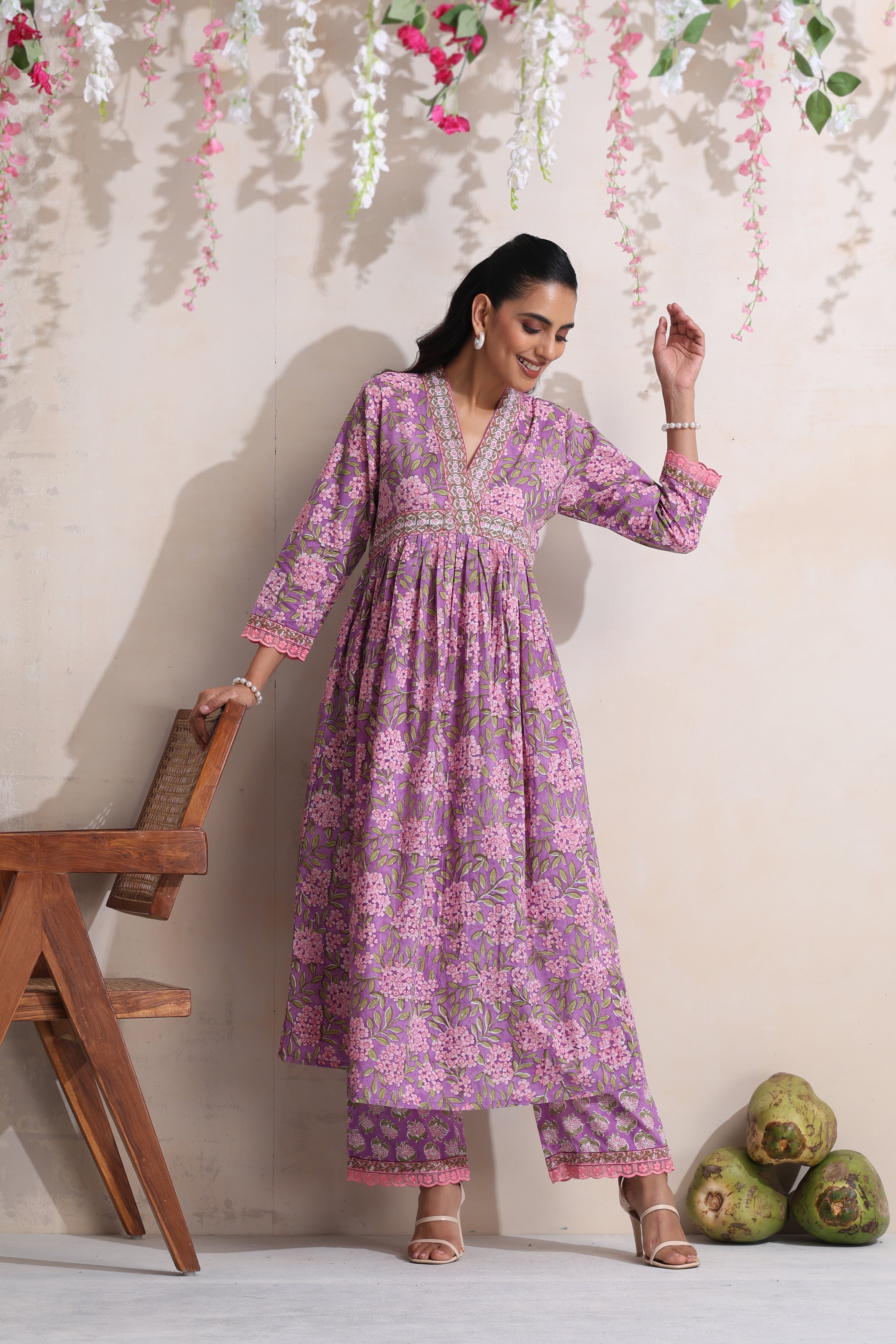 Lavender Lea Gathered Kurta Set of 3