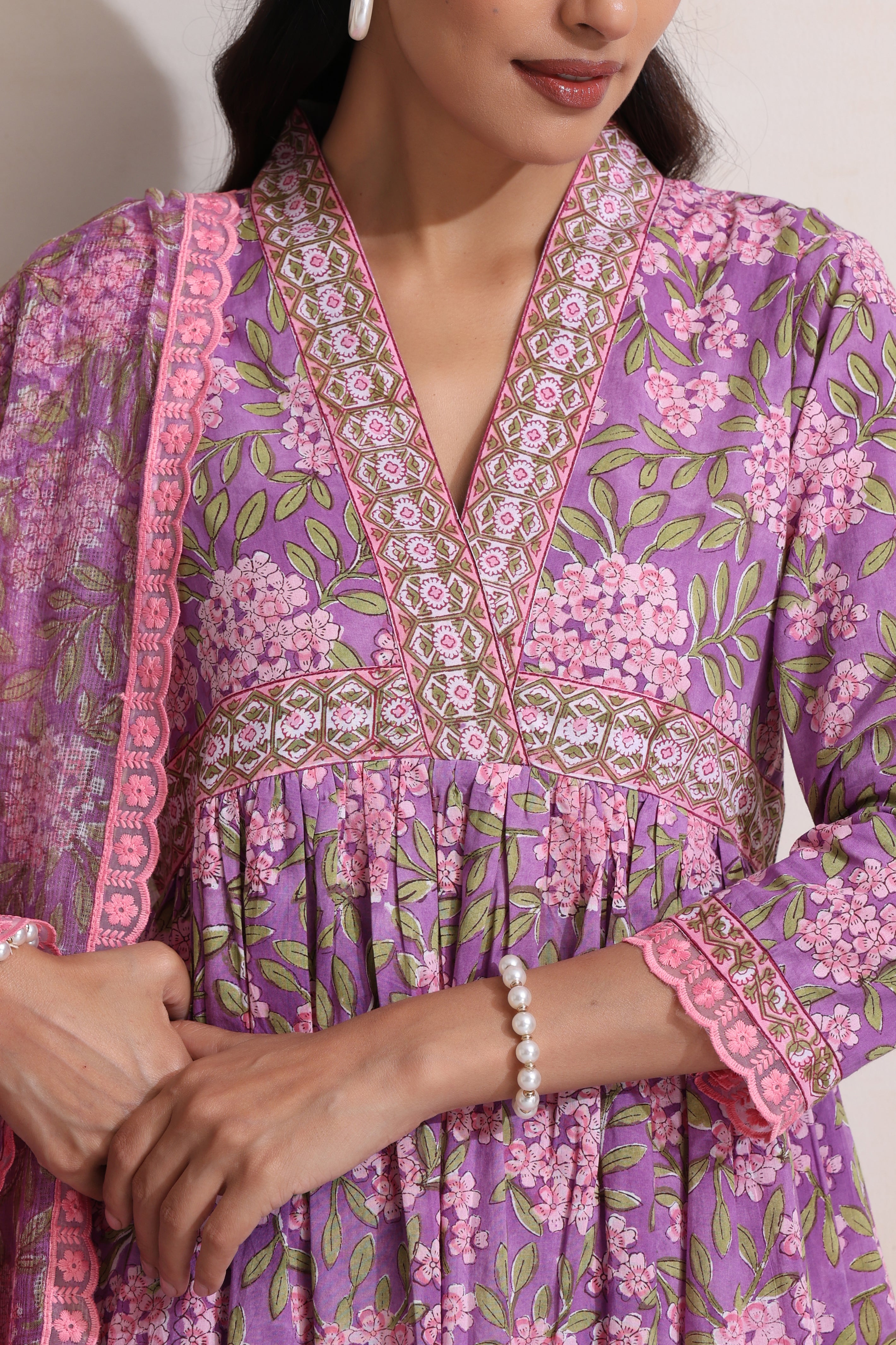 Lavender Lea Gathered Kurta Set of 3