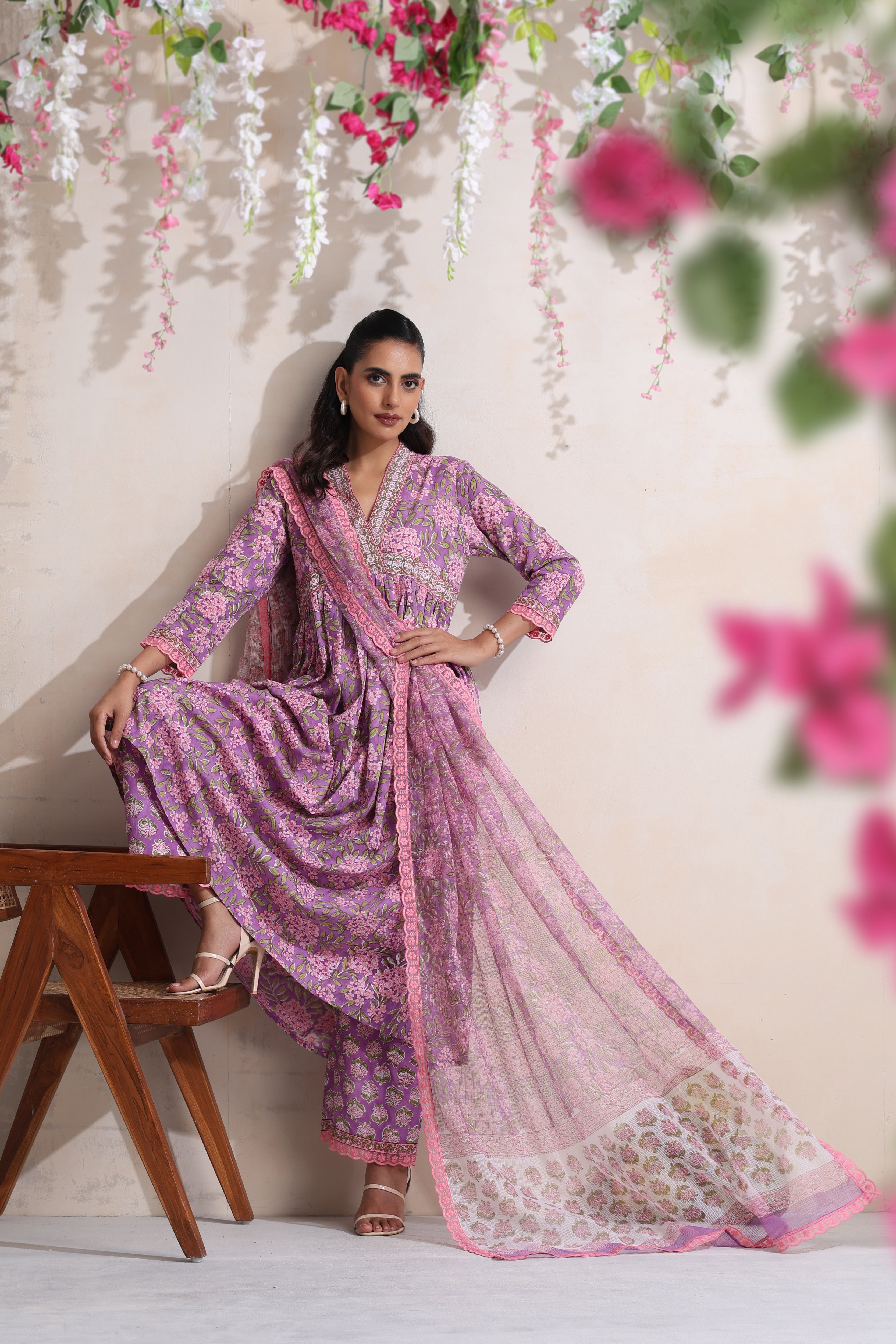 Lavender Lea Gathered Kurta Set of 3