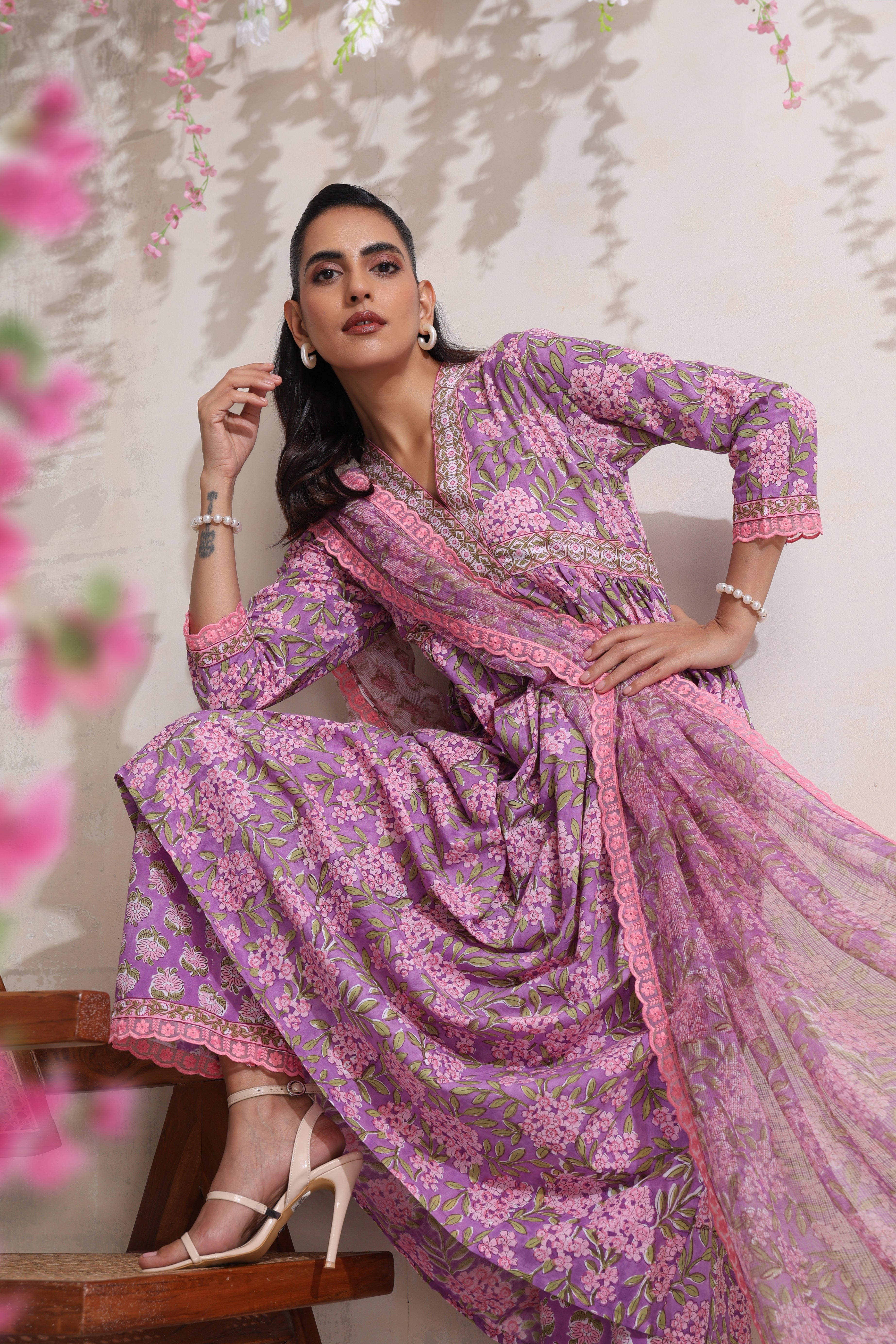 Lavender Lea Gathered Kurta Set of 3