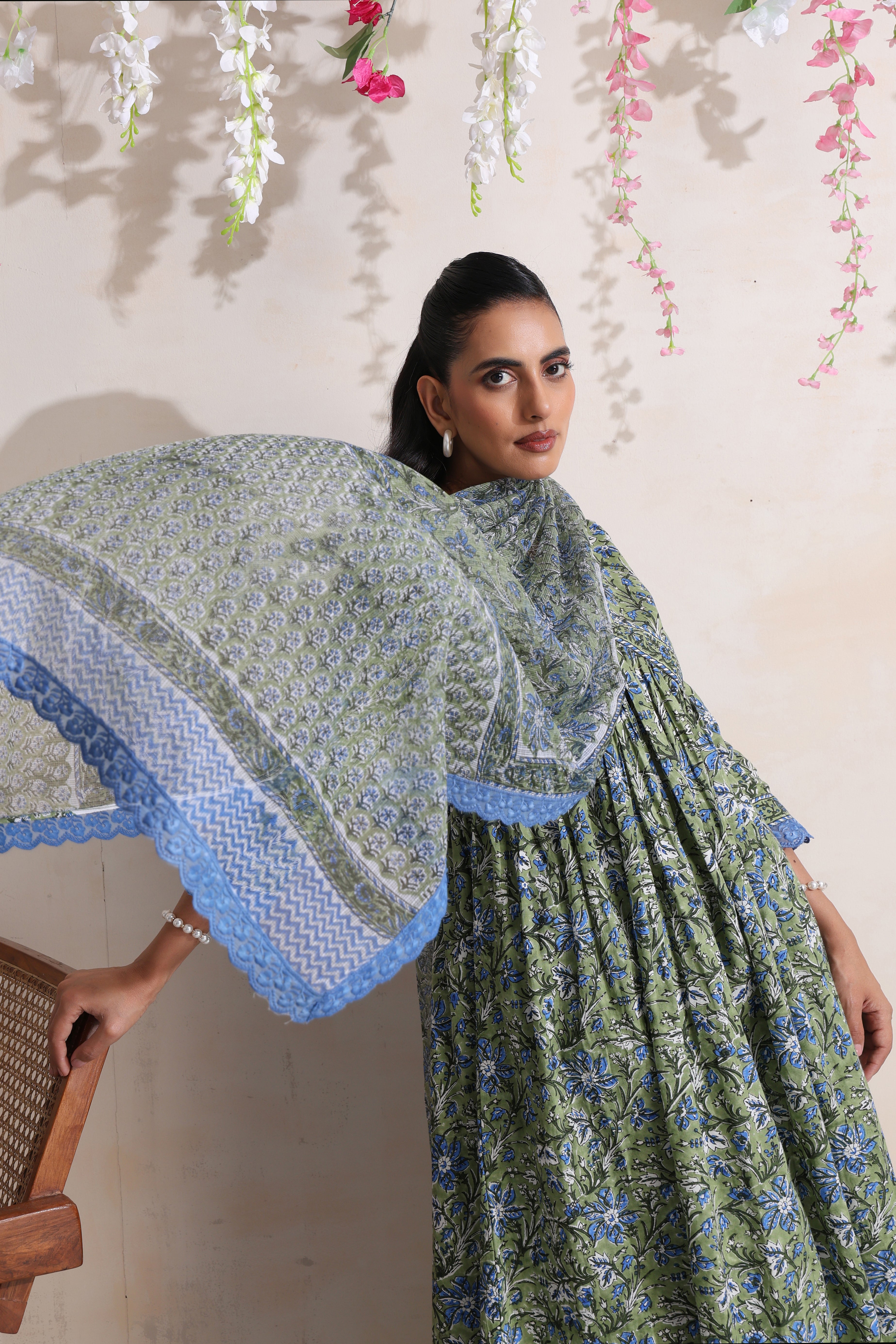 Green Gemma Gathered Kurta Set of 3