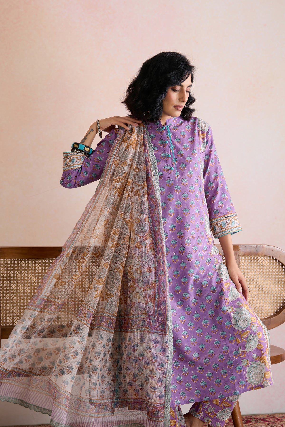 Purple Kiara Floral Kurta Set of 3