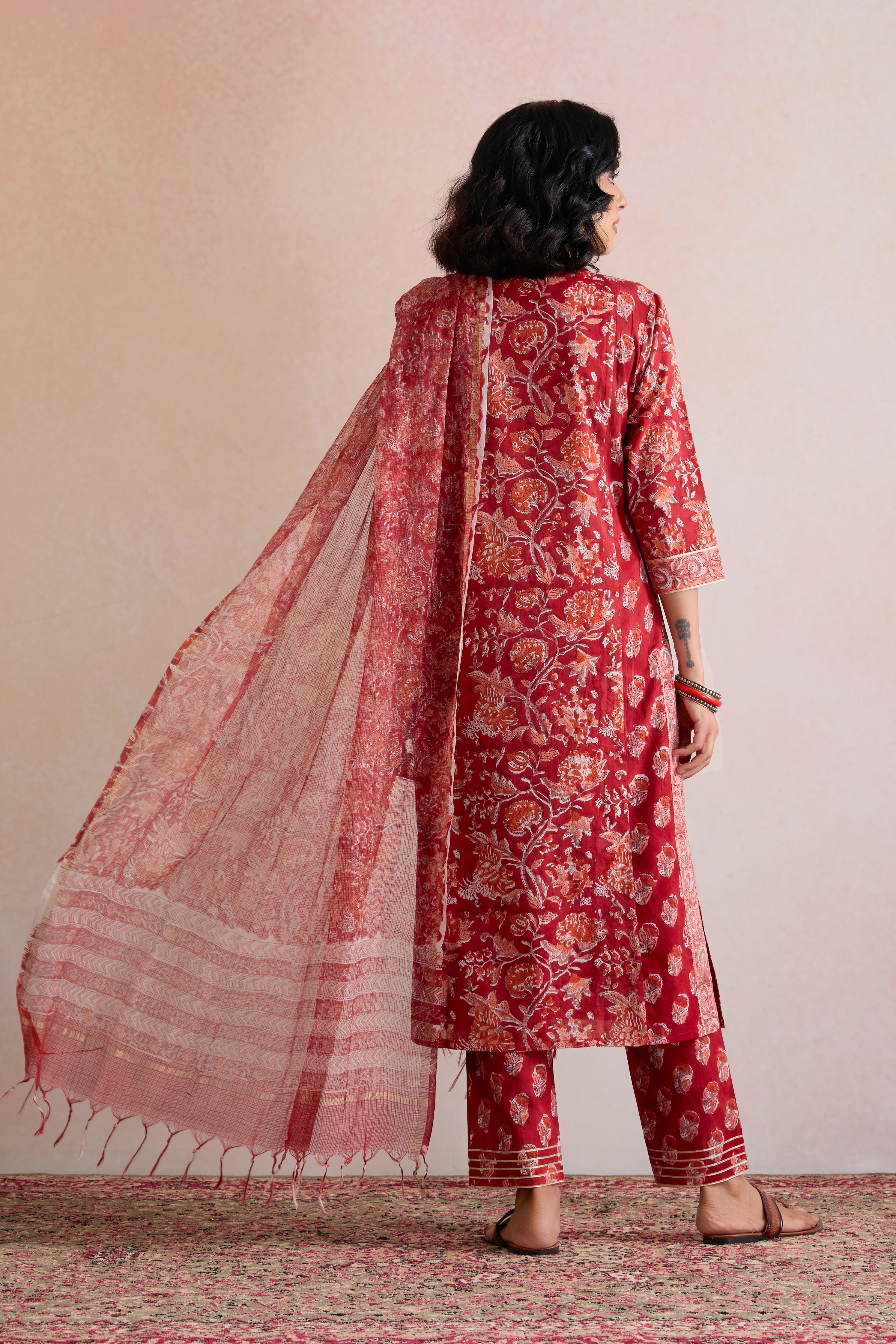 Red Rebecca Floral Kurta Set of 3