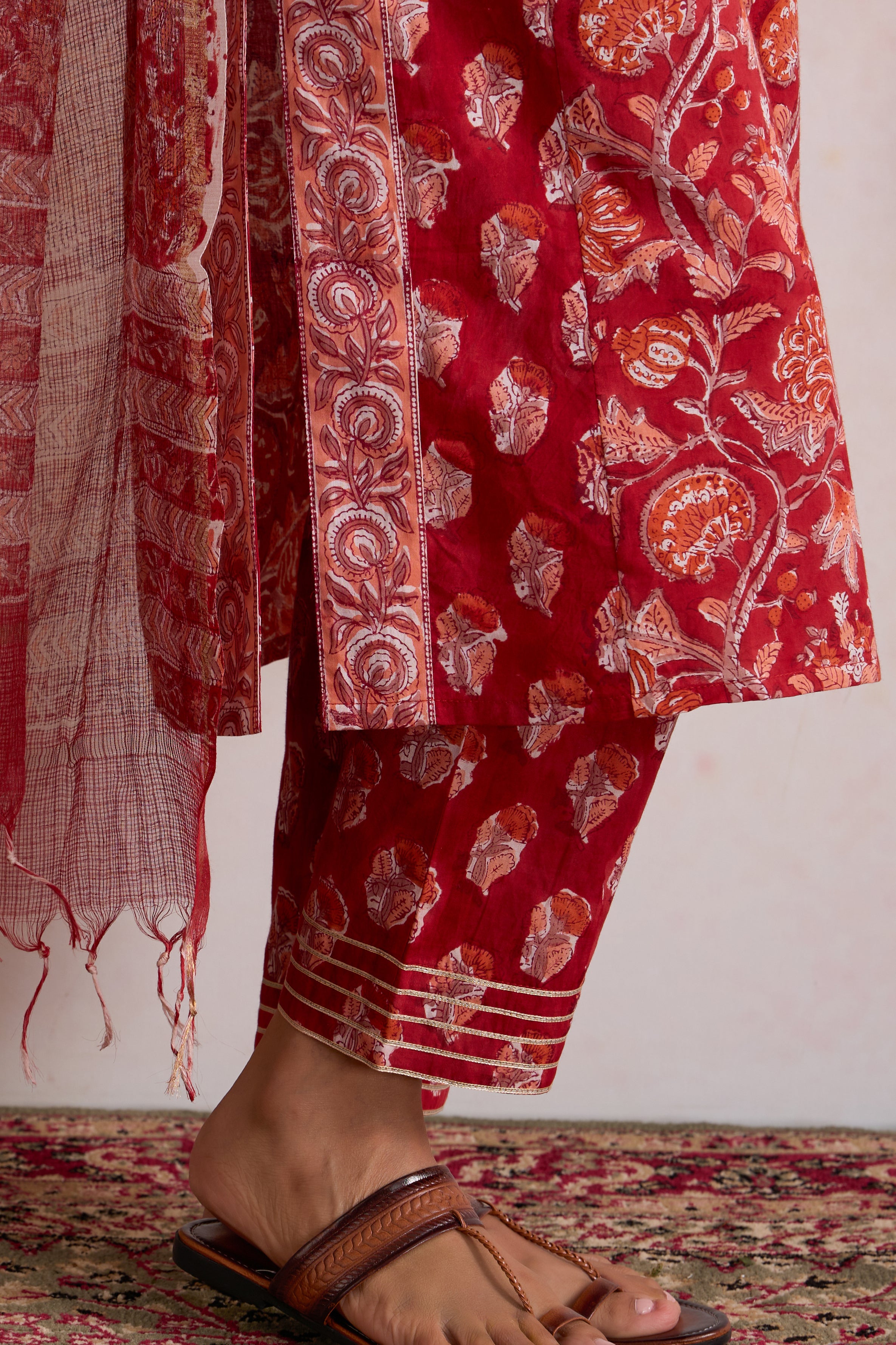 Red Rebecca Floral Kurta Set of 3